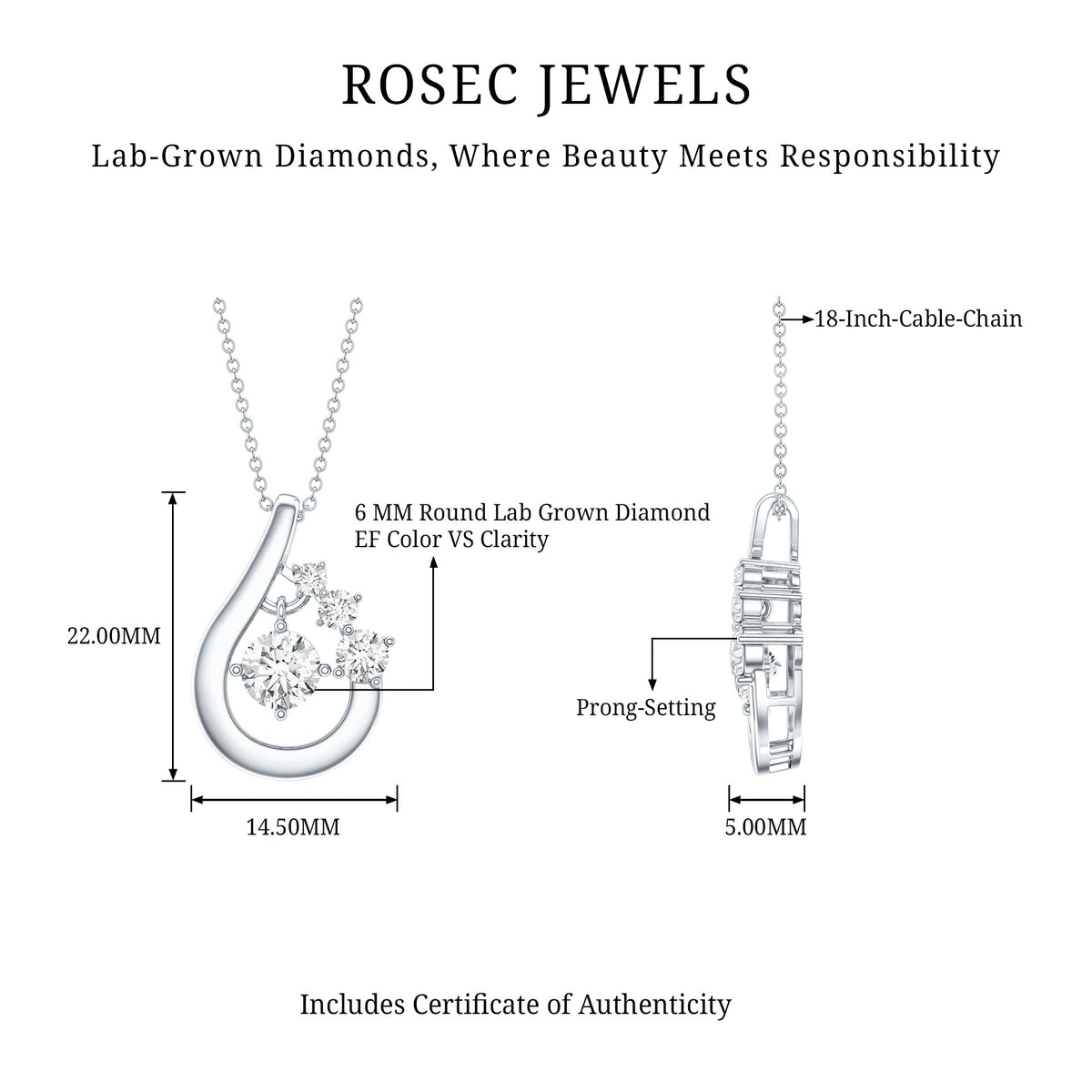 Certified Lab Grown Diamond Minimal Pendant Necklace