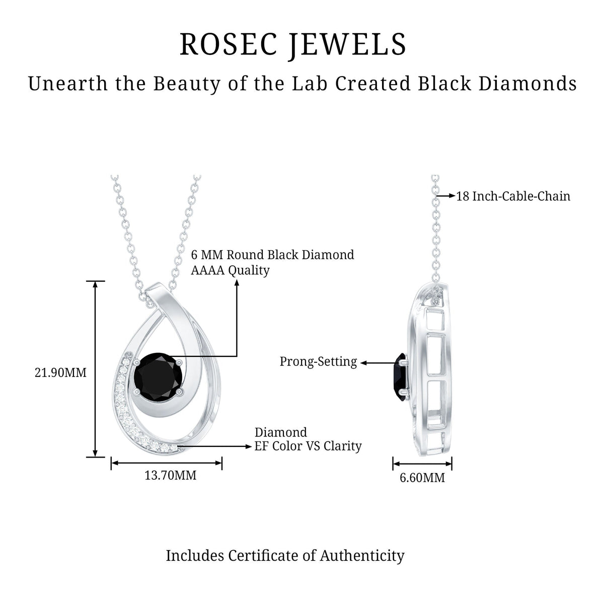 Certified Lab Grown Black and White Diamond Teardrop Necklace