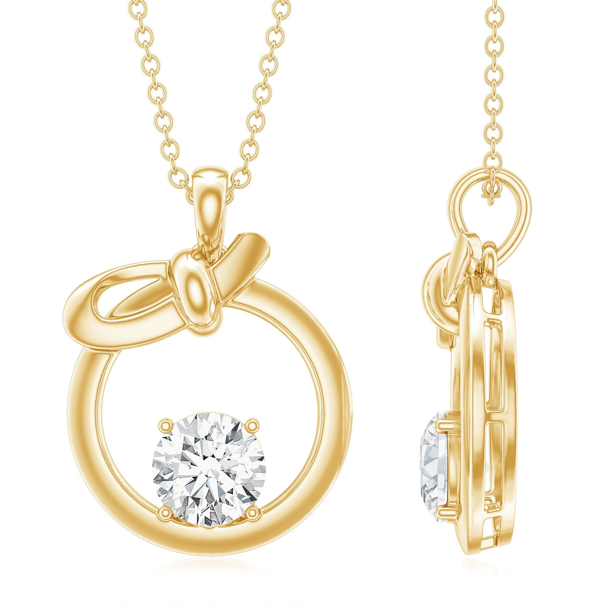 Round Lab Grown Diamond Open Circle Necklace with Bow