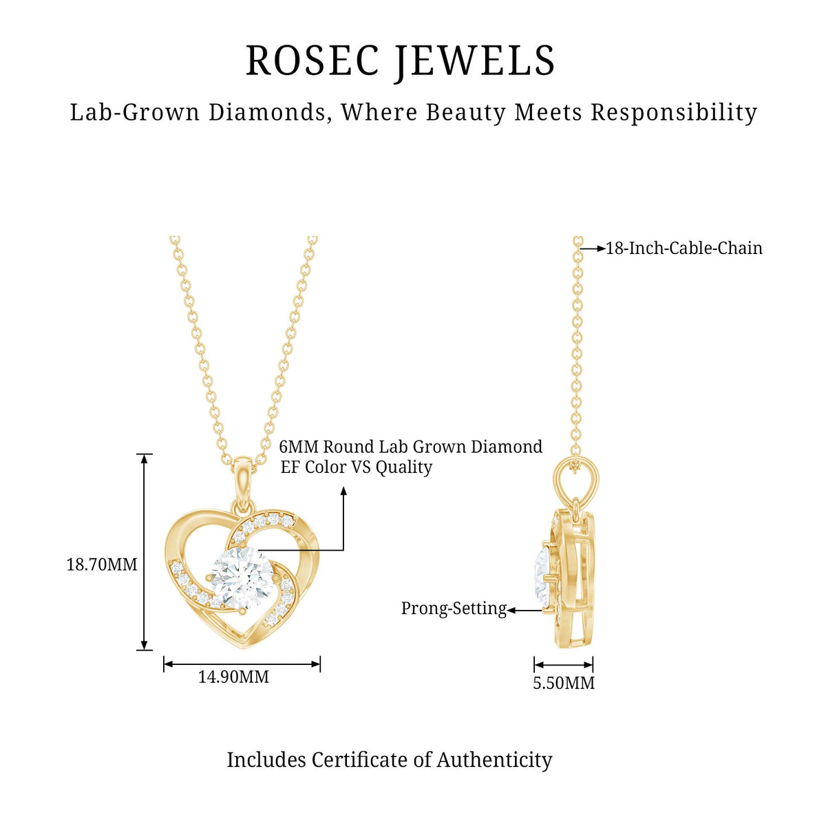 Certified Lab Grown Diamond Solitaire Heart Pendant