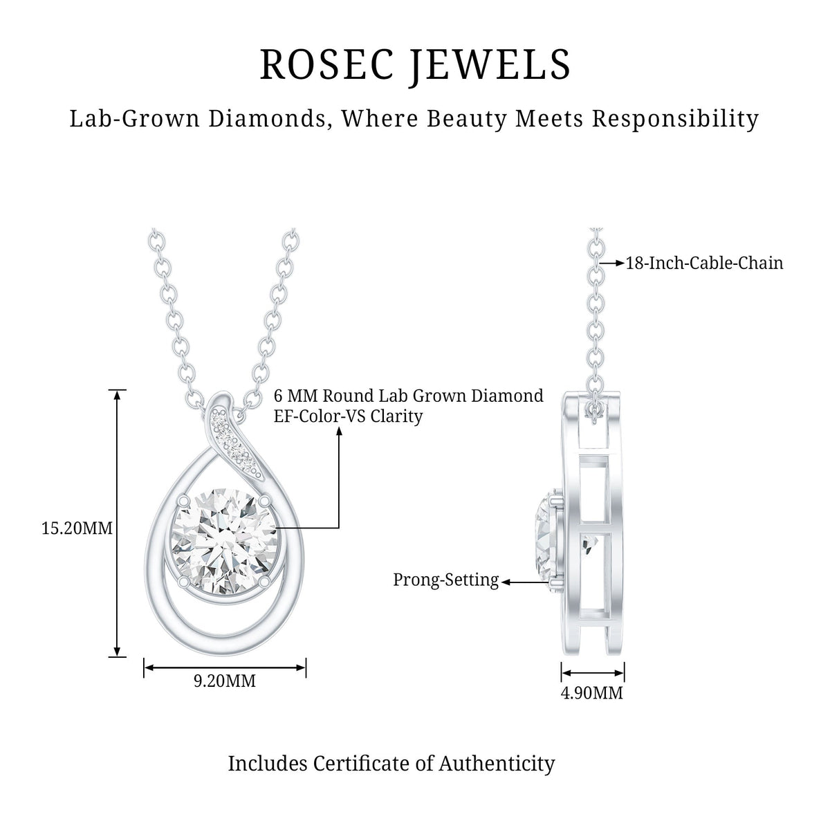 Lab Grown Diamond Teardrop Pendant Necklace