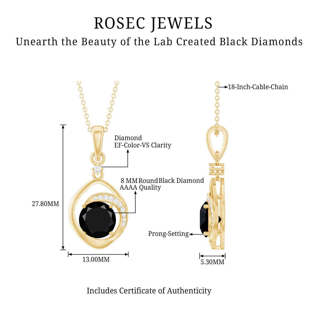 Certified 2 Carat Lab Grown Black and White Diamond Drop Necklace