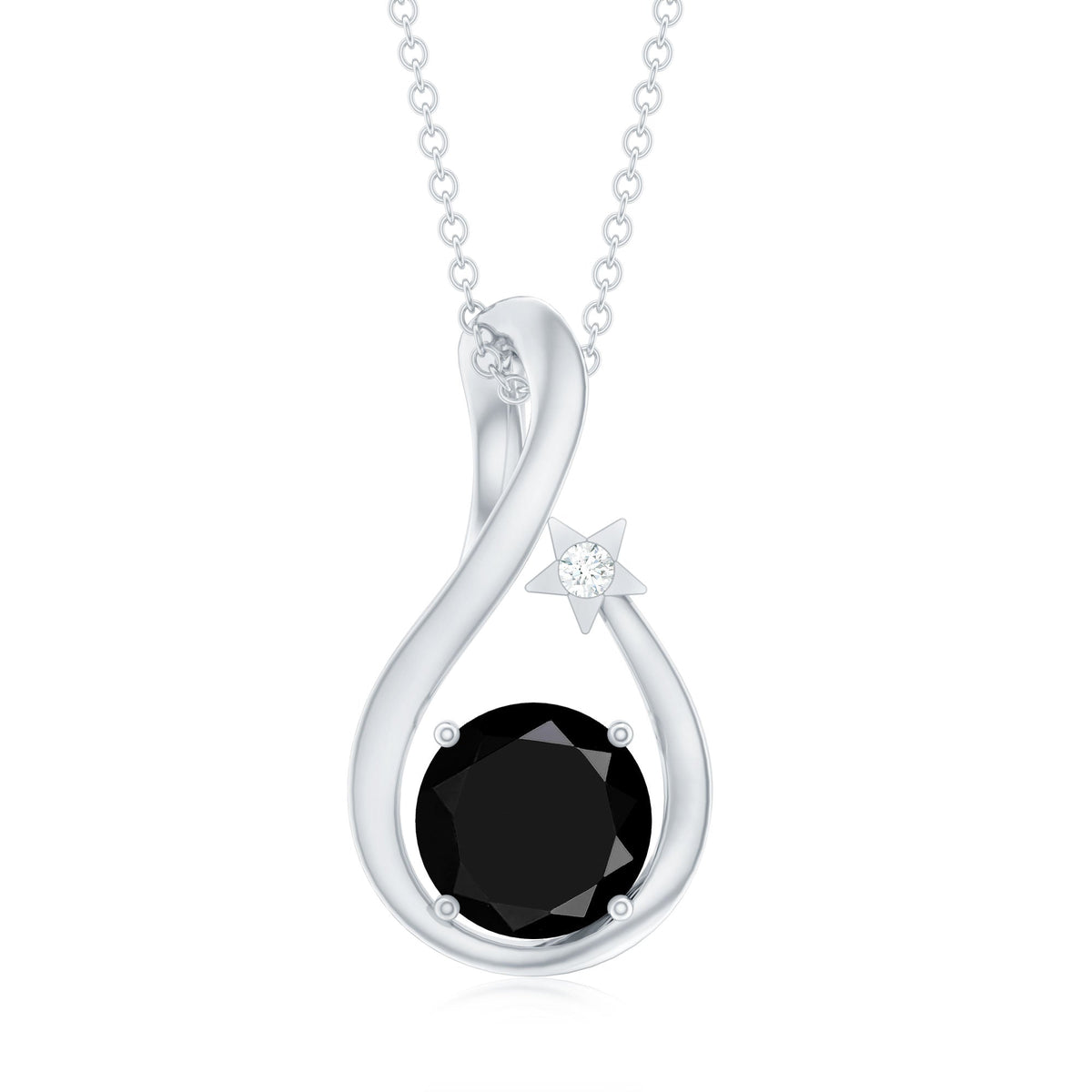 Womens Lab Grown Black and White Diamond Solitaire Star Drop Necklace