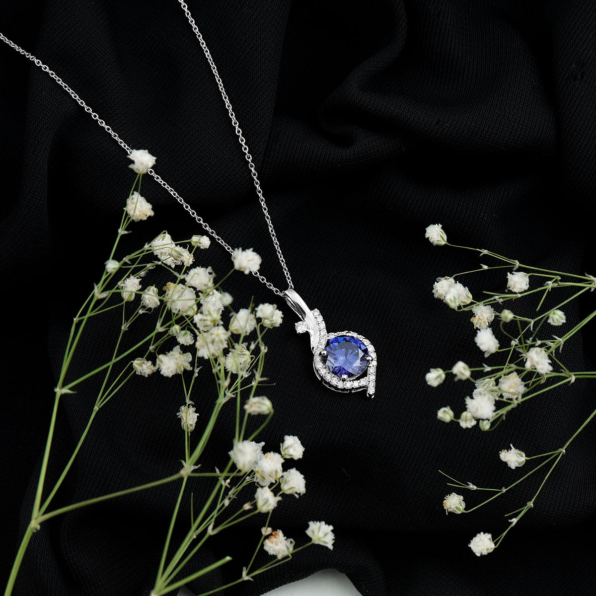 Certified Lab Grown Blue Sapphire Pendant Necklace With Diamonds