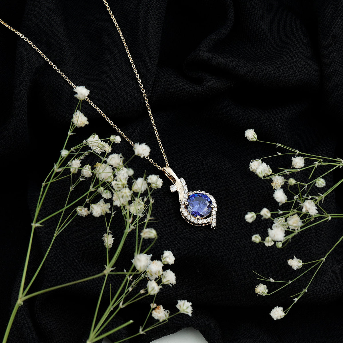 Certified Lab Grown Blue Sapphire Pendant Necklace With Diamonds