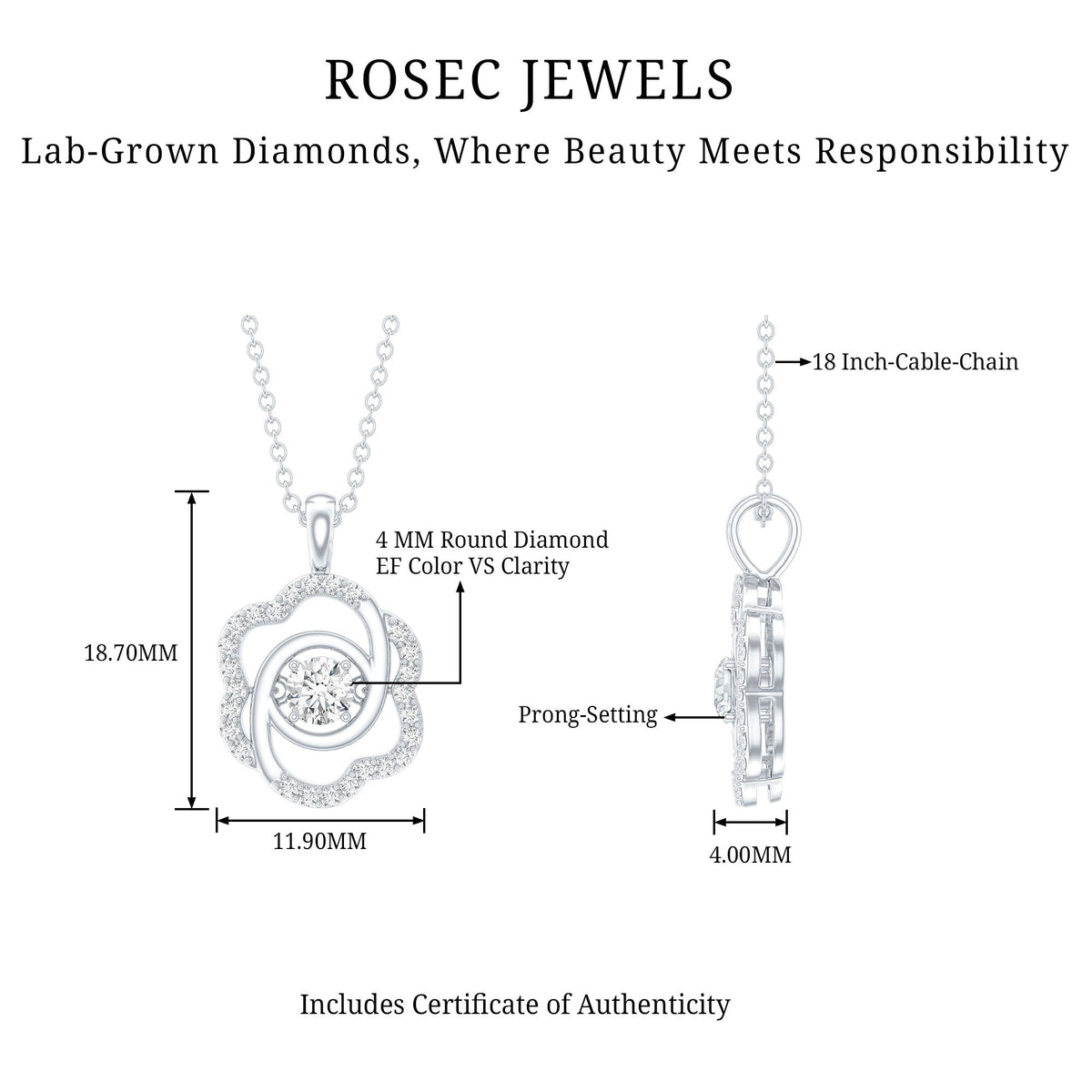 Flower Pendant Necklace with Lab Grown Diamond