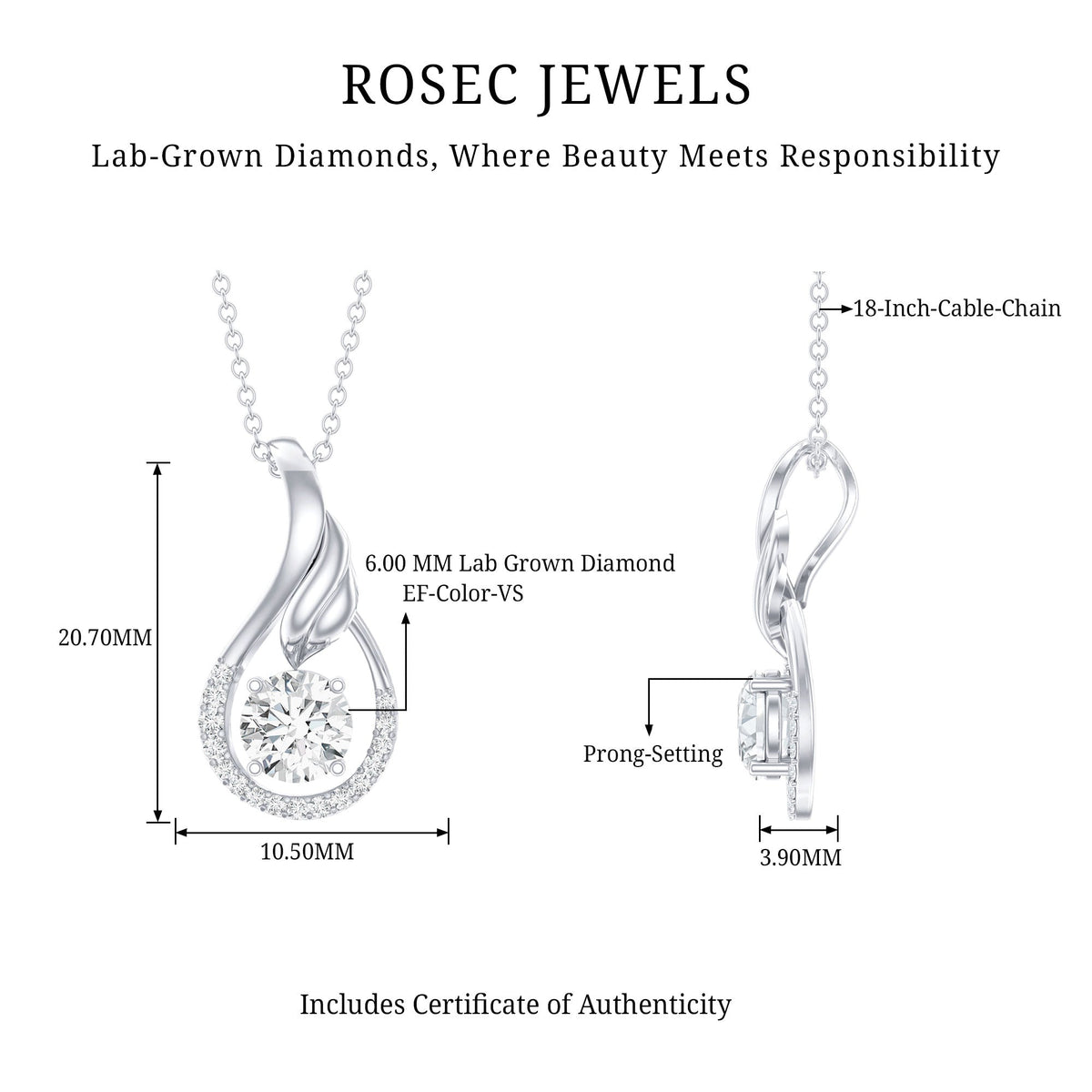 Certified Round Lab Grown Diamond Designer Pendant Necklace