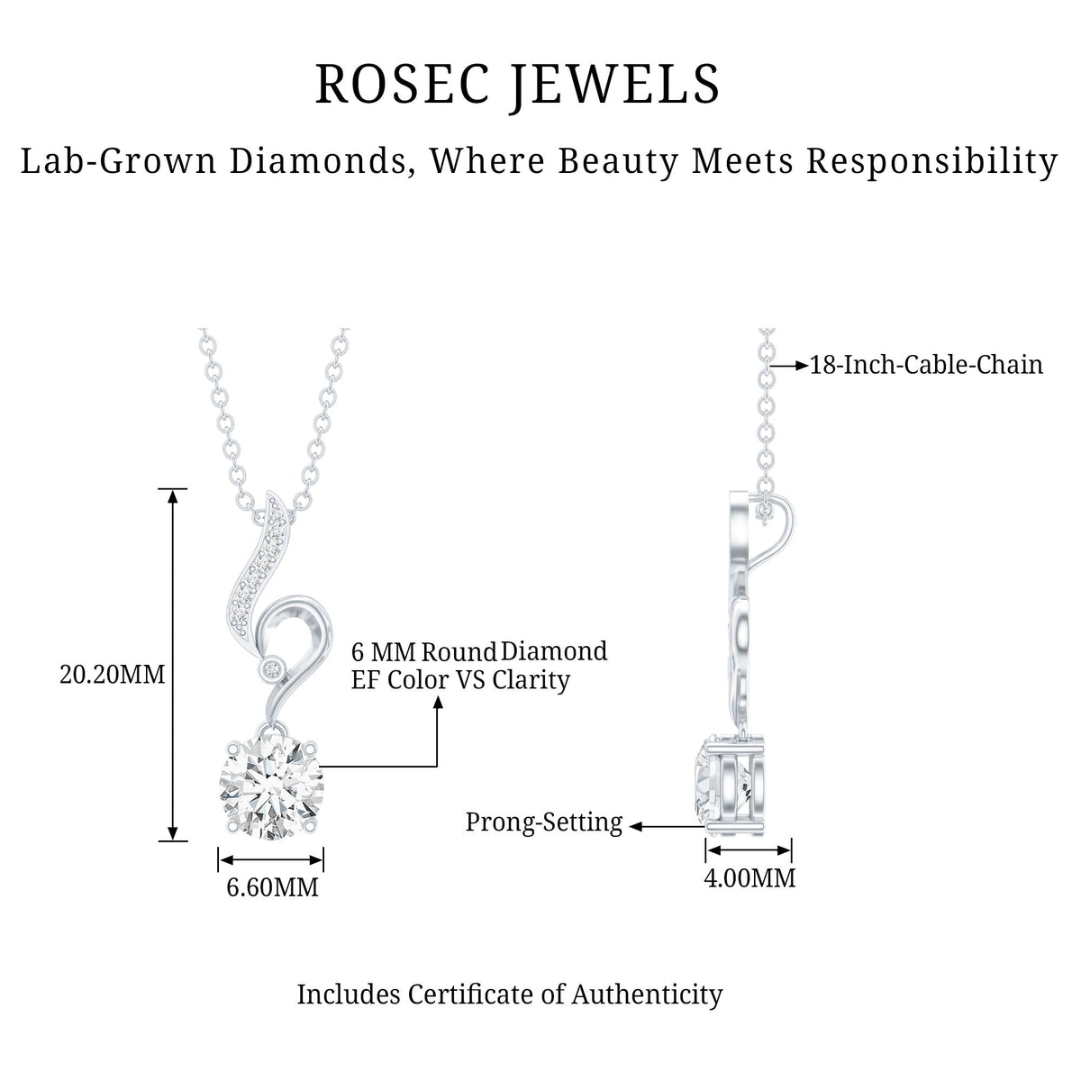 Certified Lab Grown Diamond Solitaire Wedding Necklace