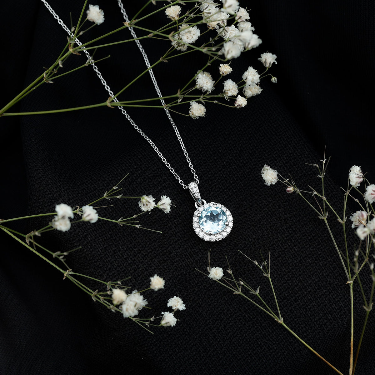 Round Cut 2 Carat Sky Blue Topaz Pendant Necklace With Silver Chain