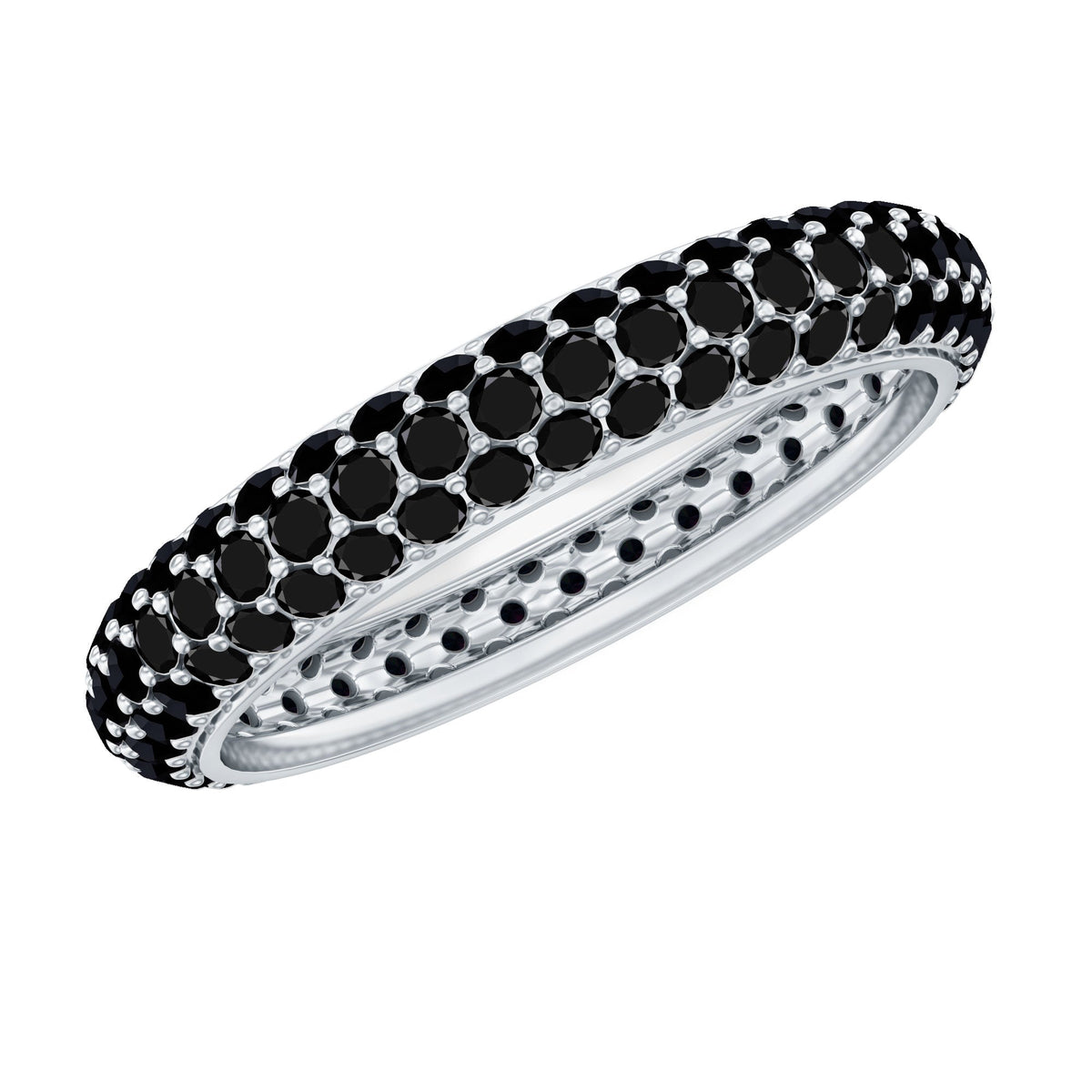 Certified Lab Grown Black Diamond 3 Row Eternity Band Ring