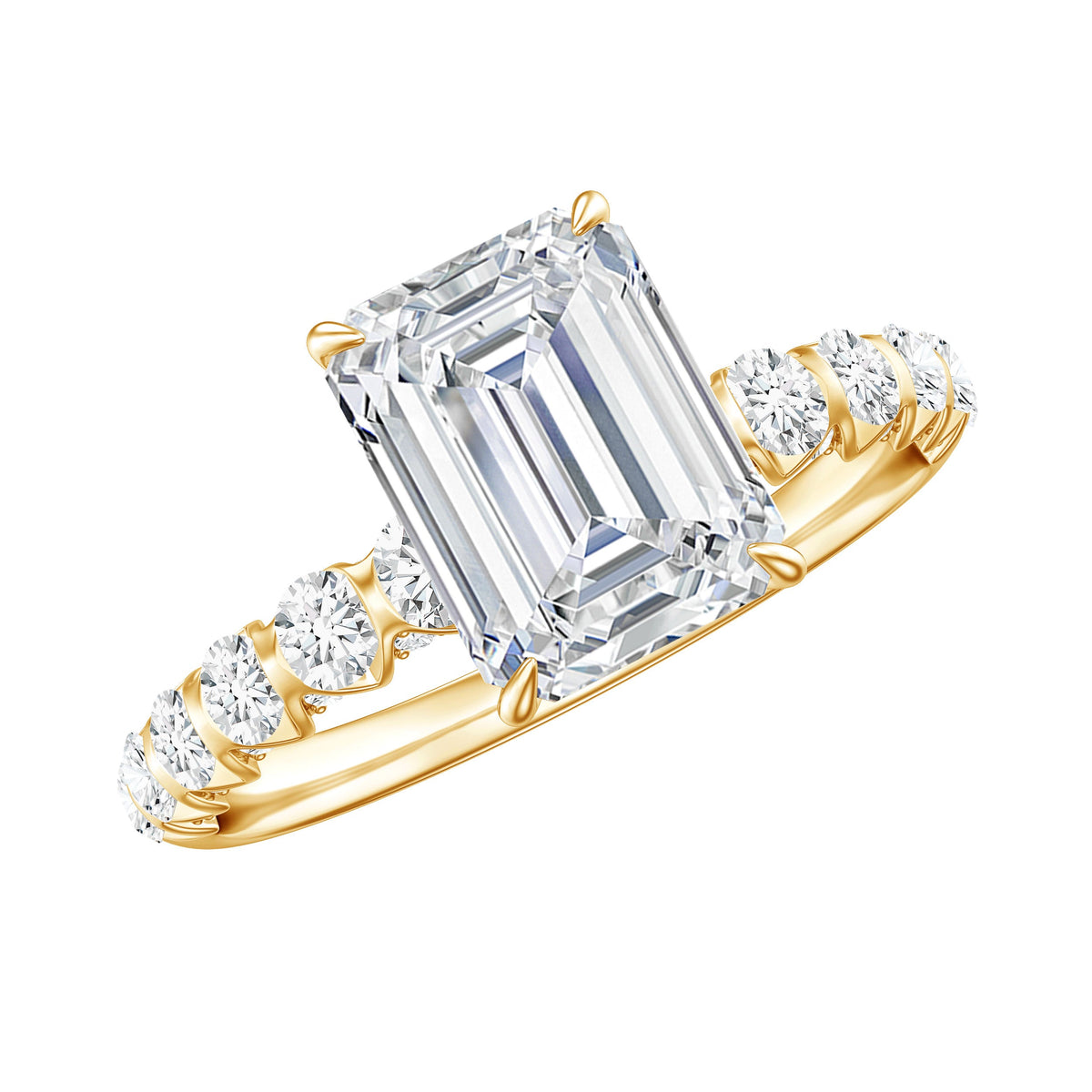 Octagon Moissanite Solitaire Engagement Ring with Side Stones
