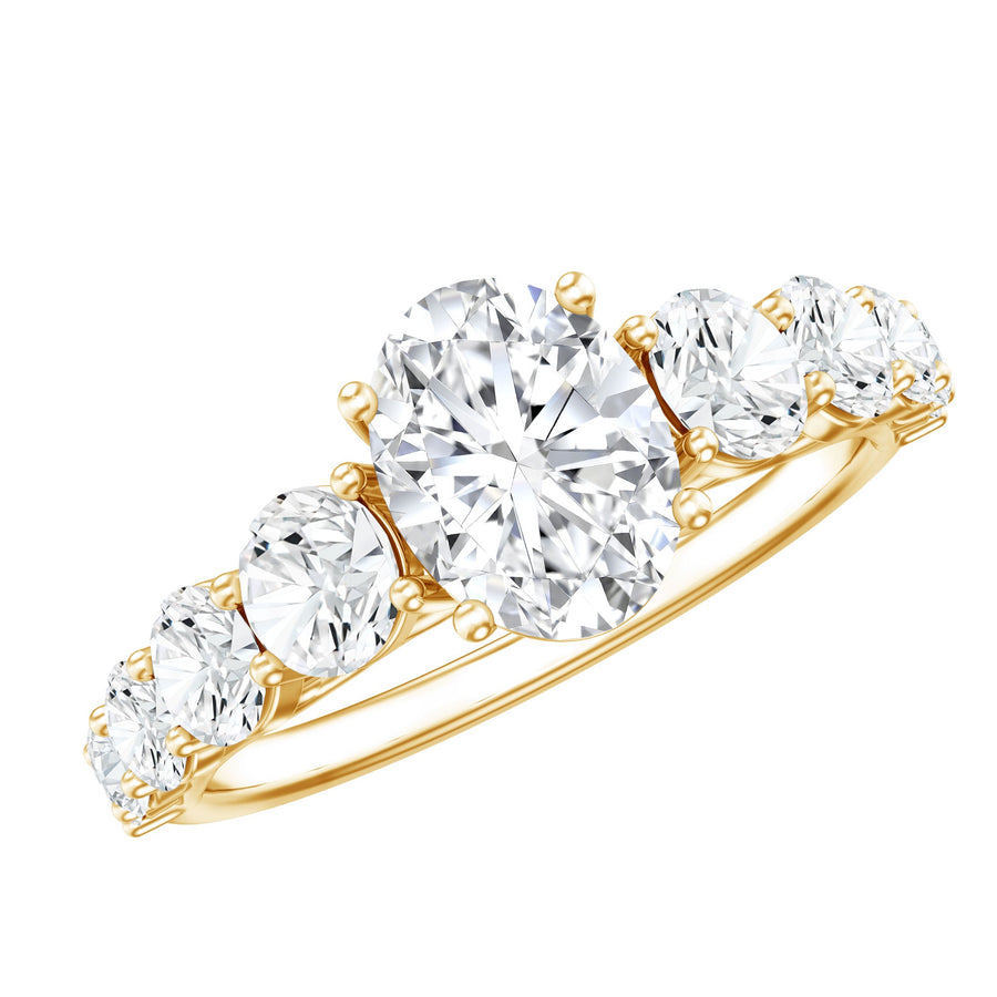 1.2 Carat Oval Cut Moissanite Side Stone Engagement Ring
