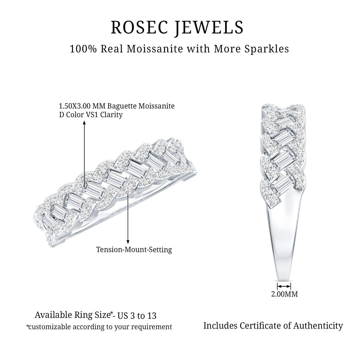 Certified Moissanite Braided Half Eternity Band Ring