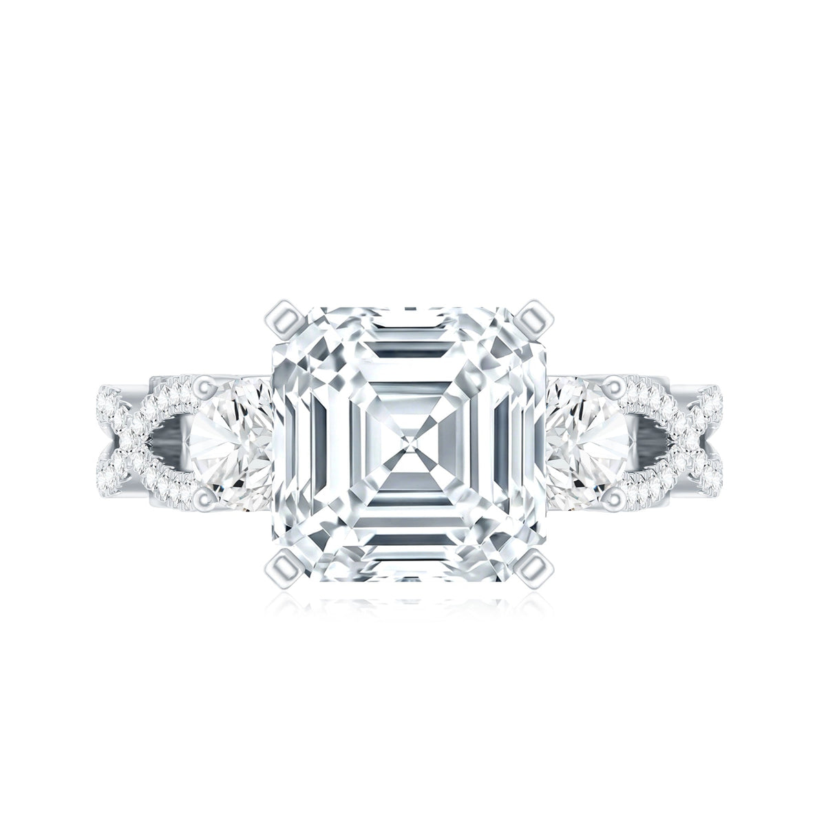 Asscher Cut Certified Moissanite Vintage Looking Engagement Ring