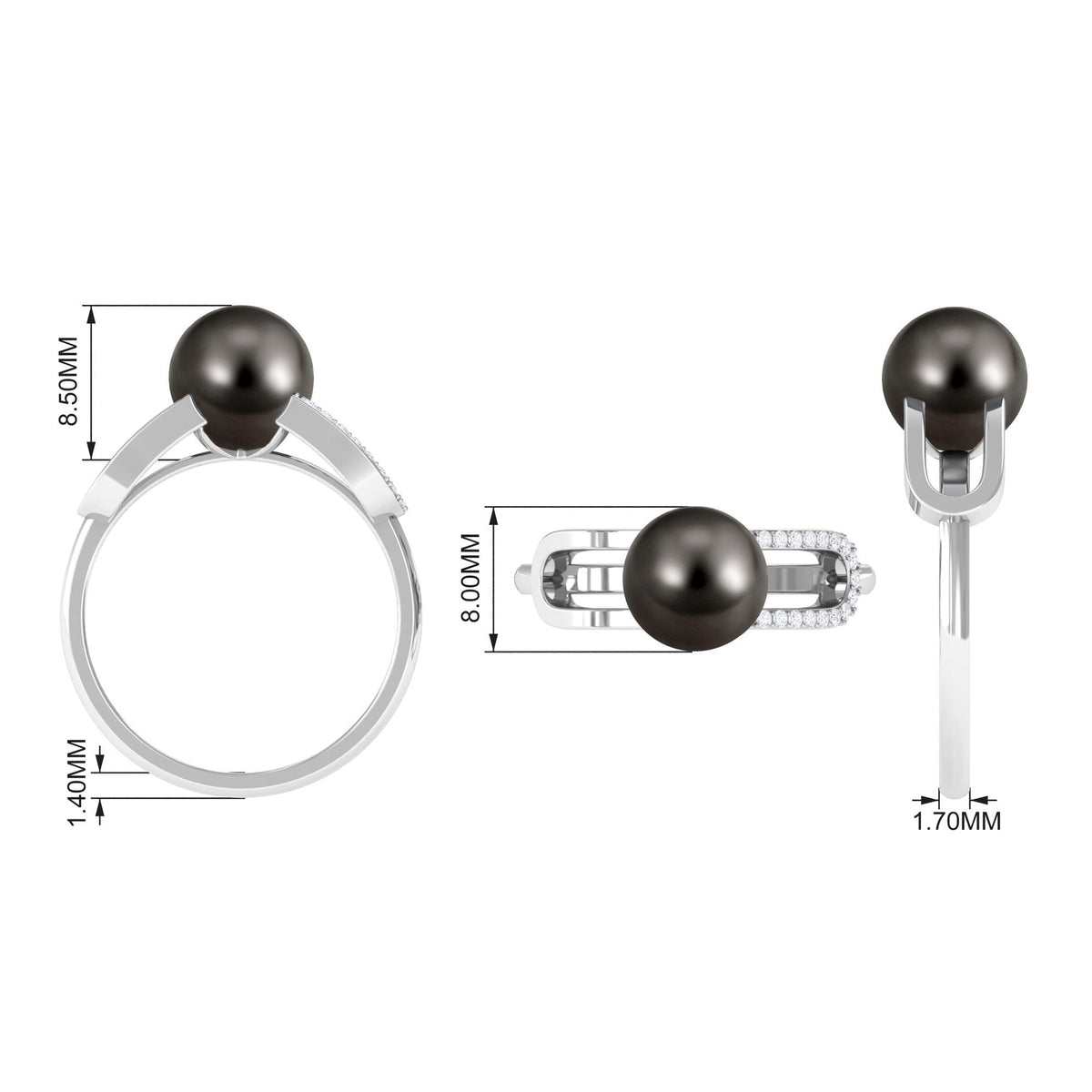 Split Shank Tahitian Pearl Solitaire Engagement Ring with Diamond