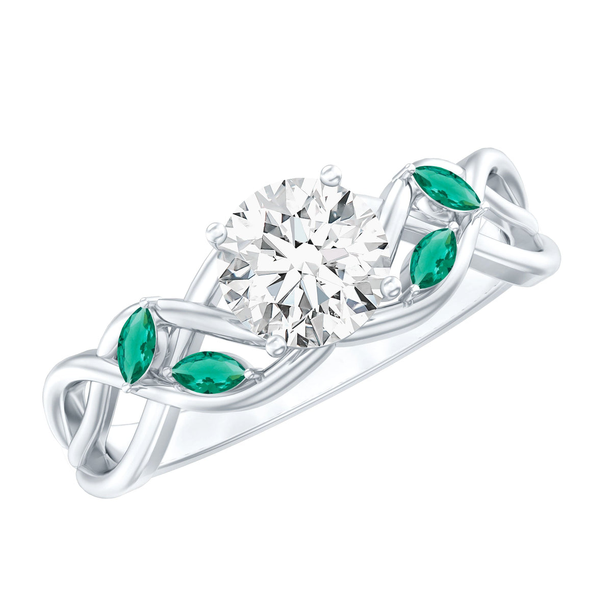 Lab Grown Diamond Engagement Ring With Emerald