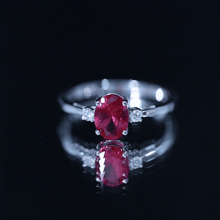 Classic Lab Grown Ruby Oval Engagement Ring With Diamond