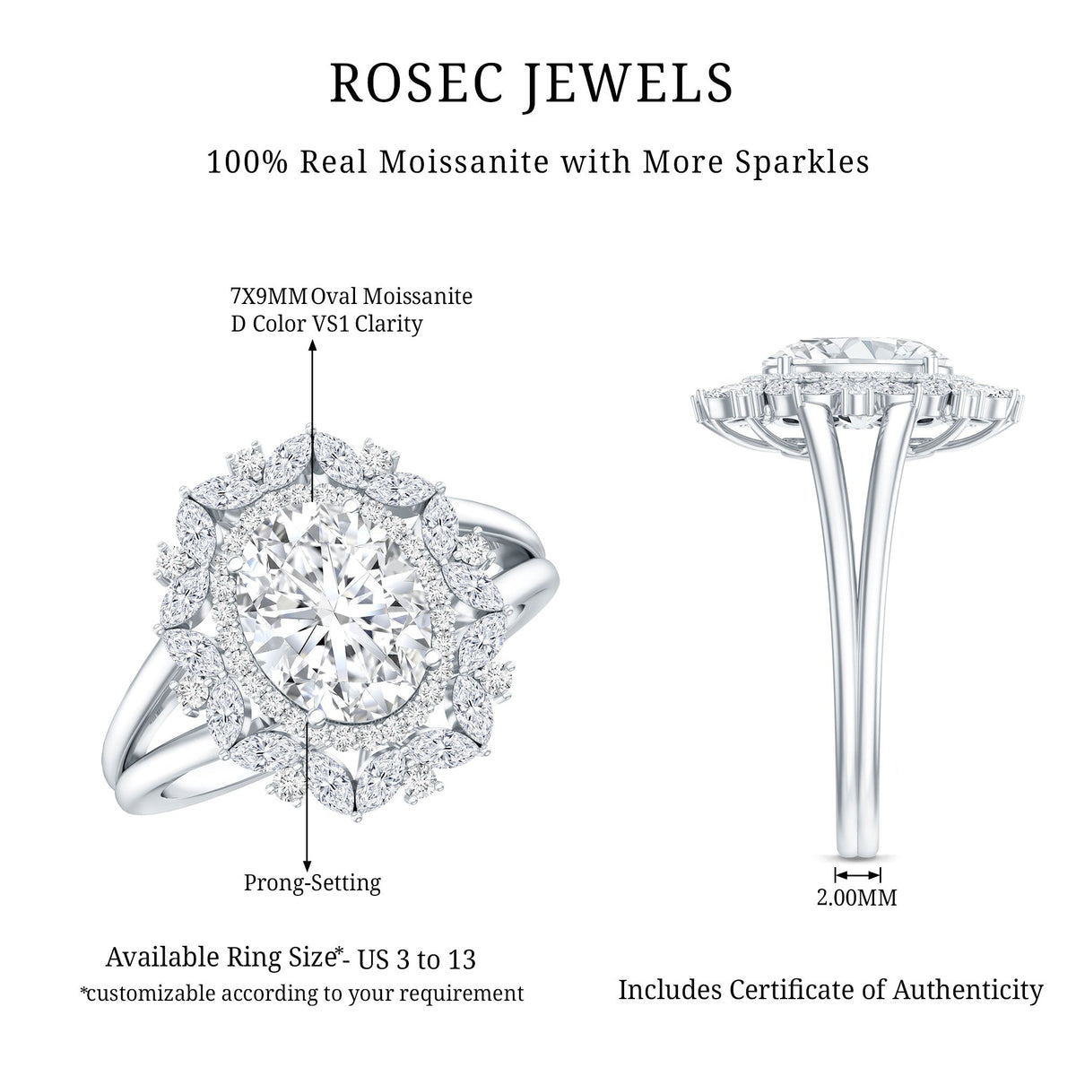 Oval Cut 2 Carat Moissanite Double Halo Engagement Ring