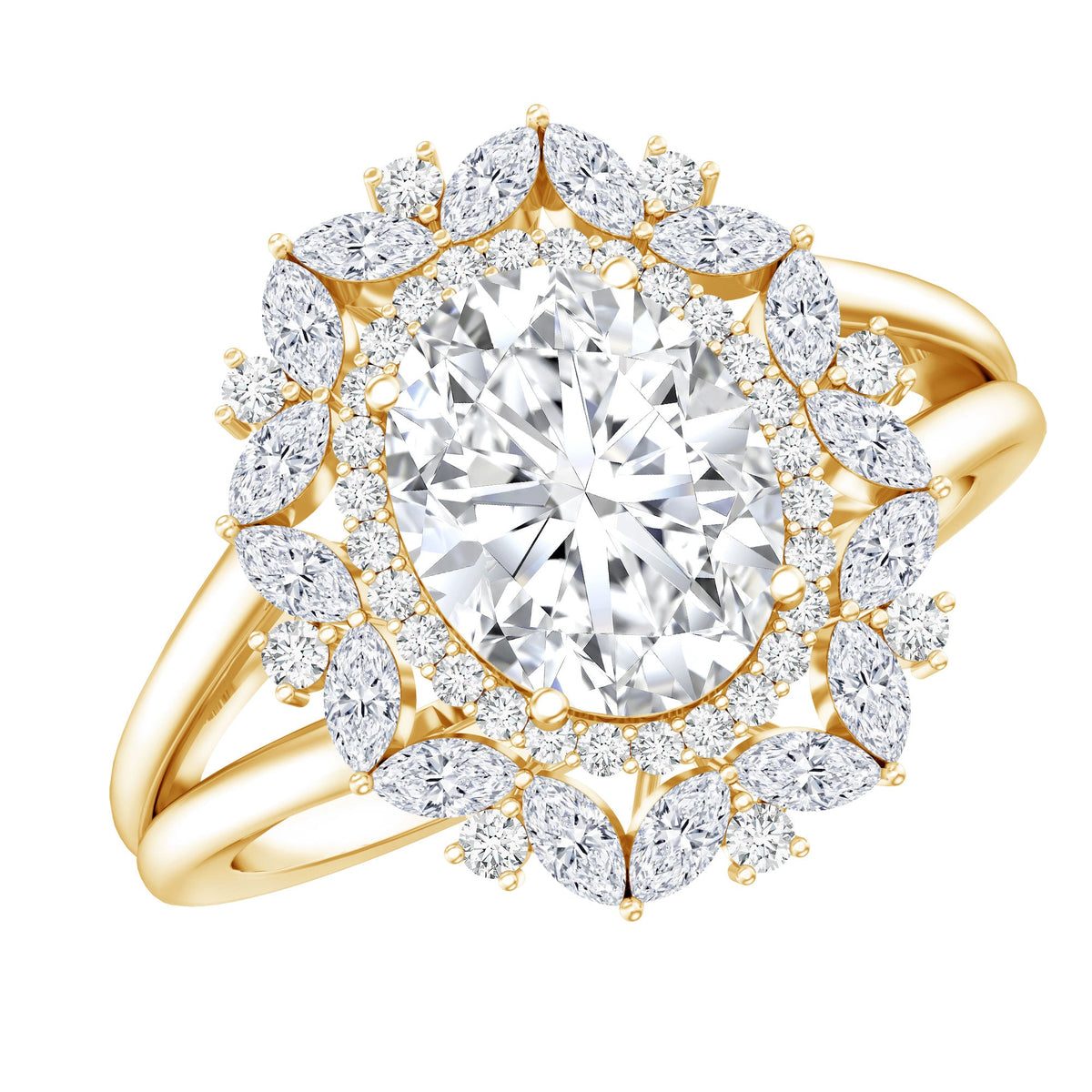 Oval Cut 2 Carat Moissanite Double Halo Engagement Ring