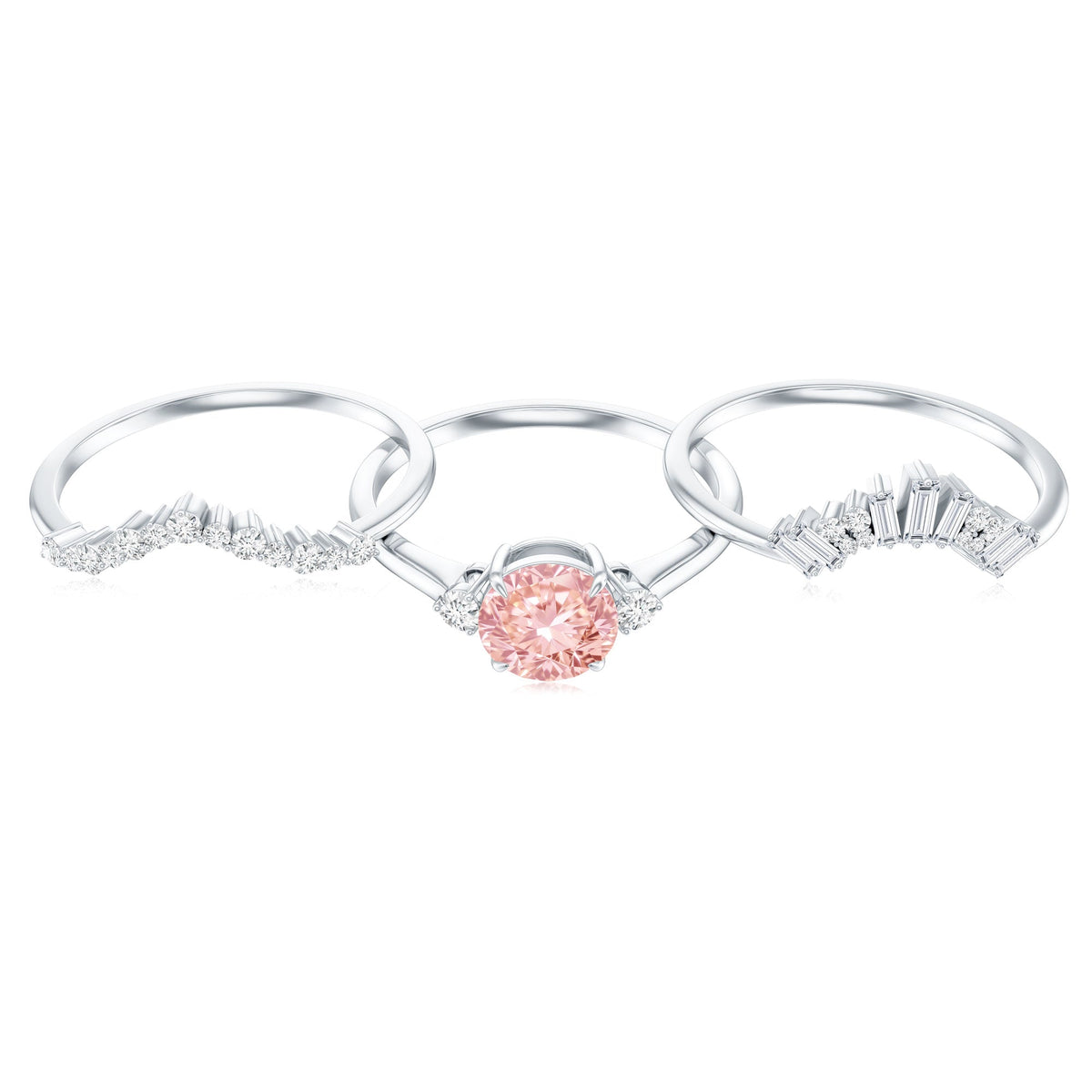 IGI Certified Lab Grown Pink White Diamond Trio Wedding Ring Set
