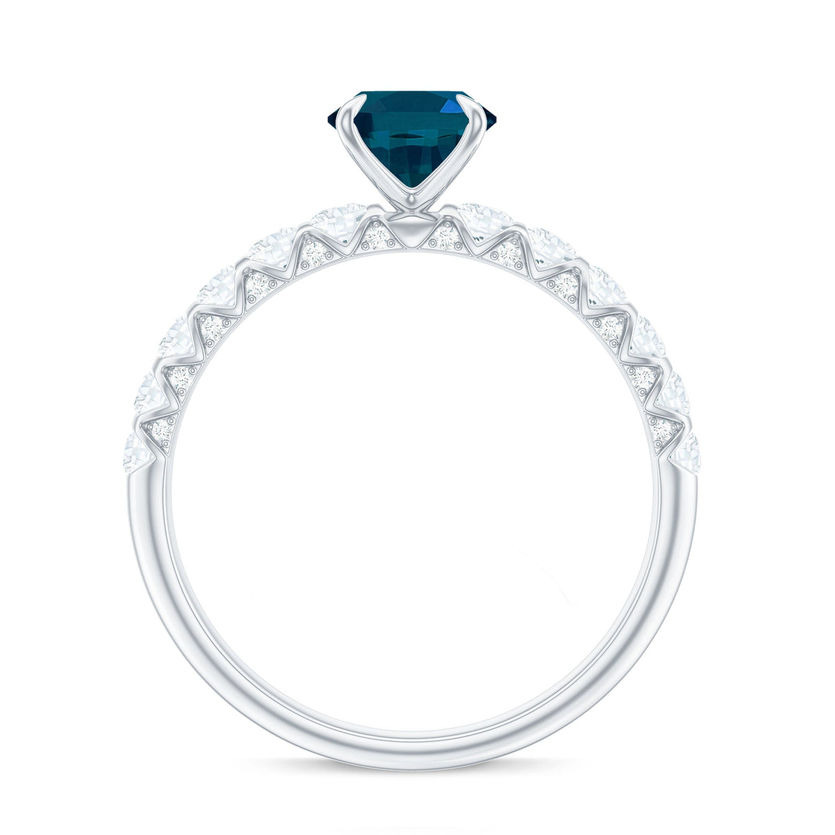1 Carat Oval Cut London Blue Topaz Solitaire Engagement Ring with Diamond Side Stones