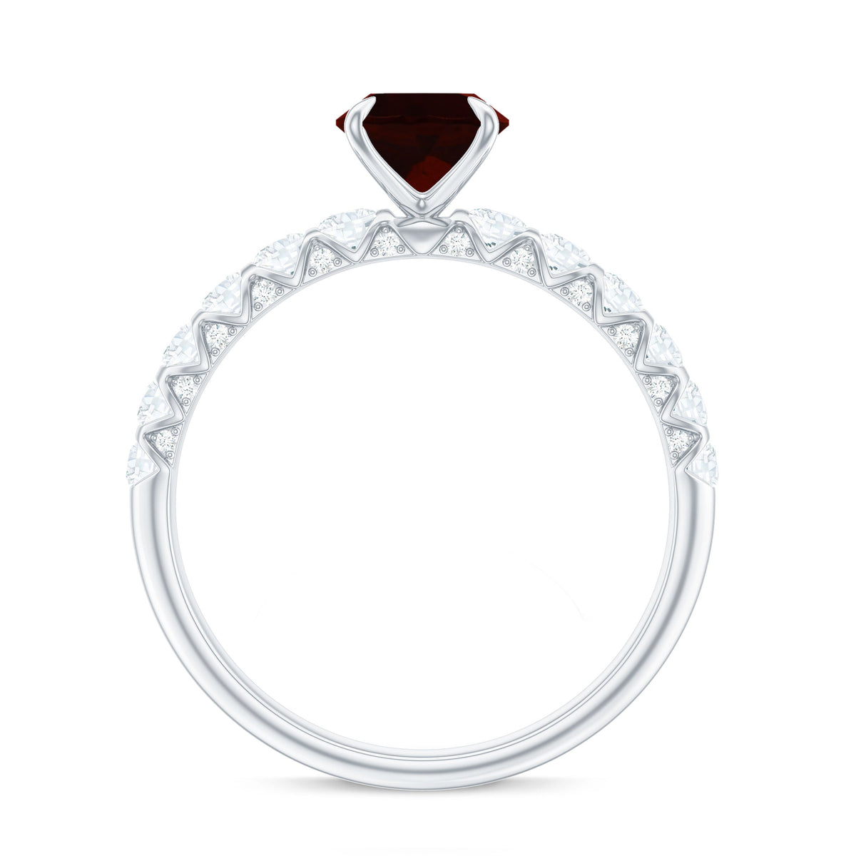 Certified Natural Garnet Oval Engagement Ring with Diamond Side Stones