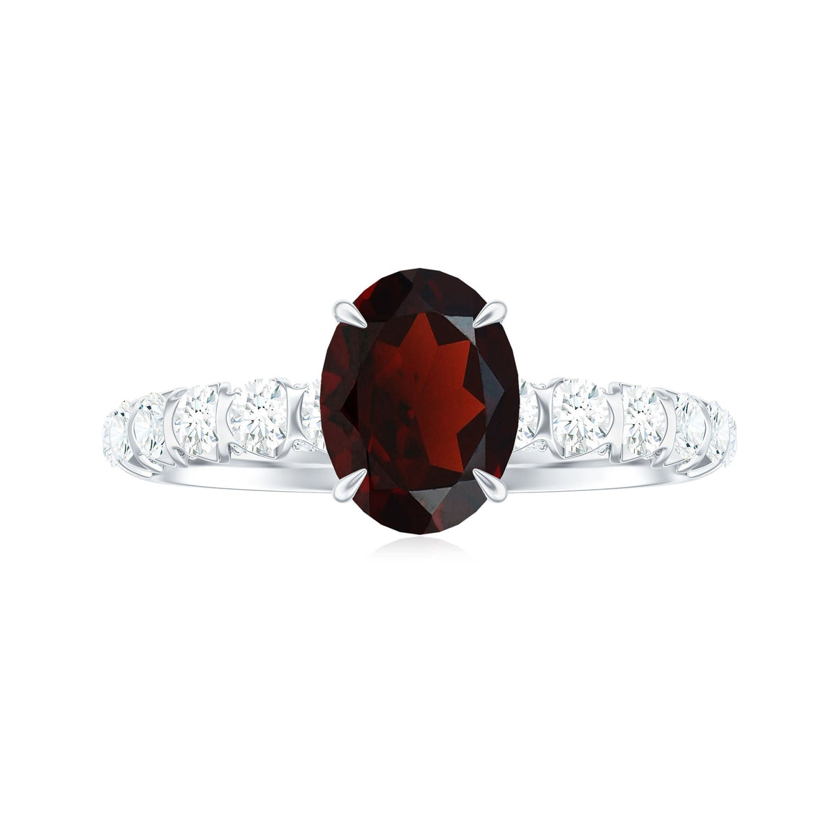 Certified Natural Garnet Oval Engagement Ring with Diamond Side Stones
