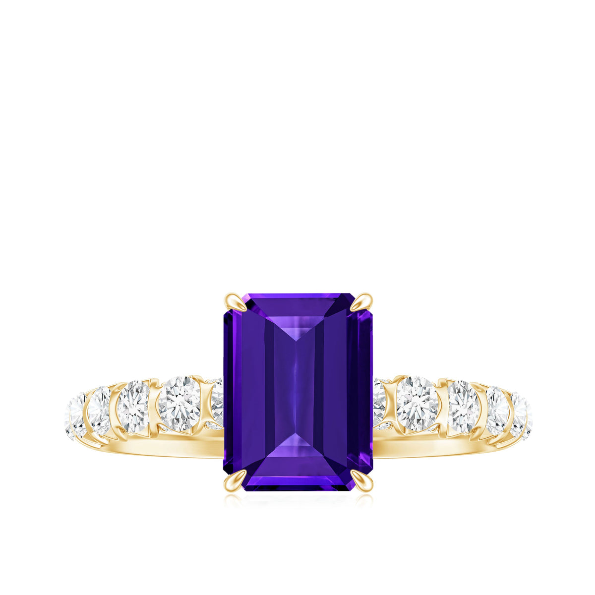 Real 1.4 Carat Amethyst Emerald Cut Engagement Ring with Diamond