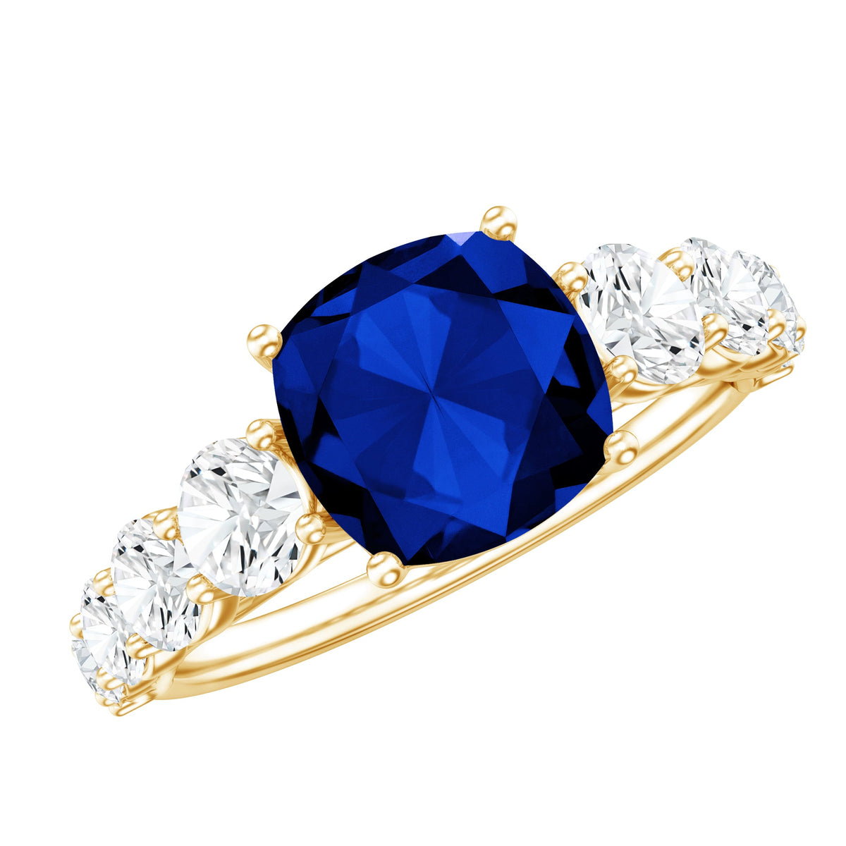 Certified 2.75 Carat Lab Grown Blue Sapphire Cushion Cut Engagement Ring with Moissanite