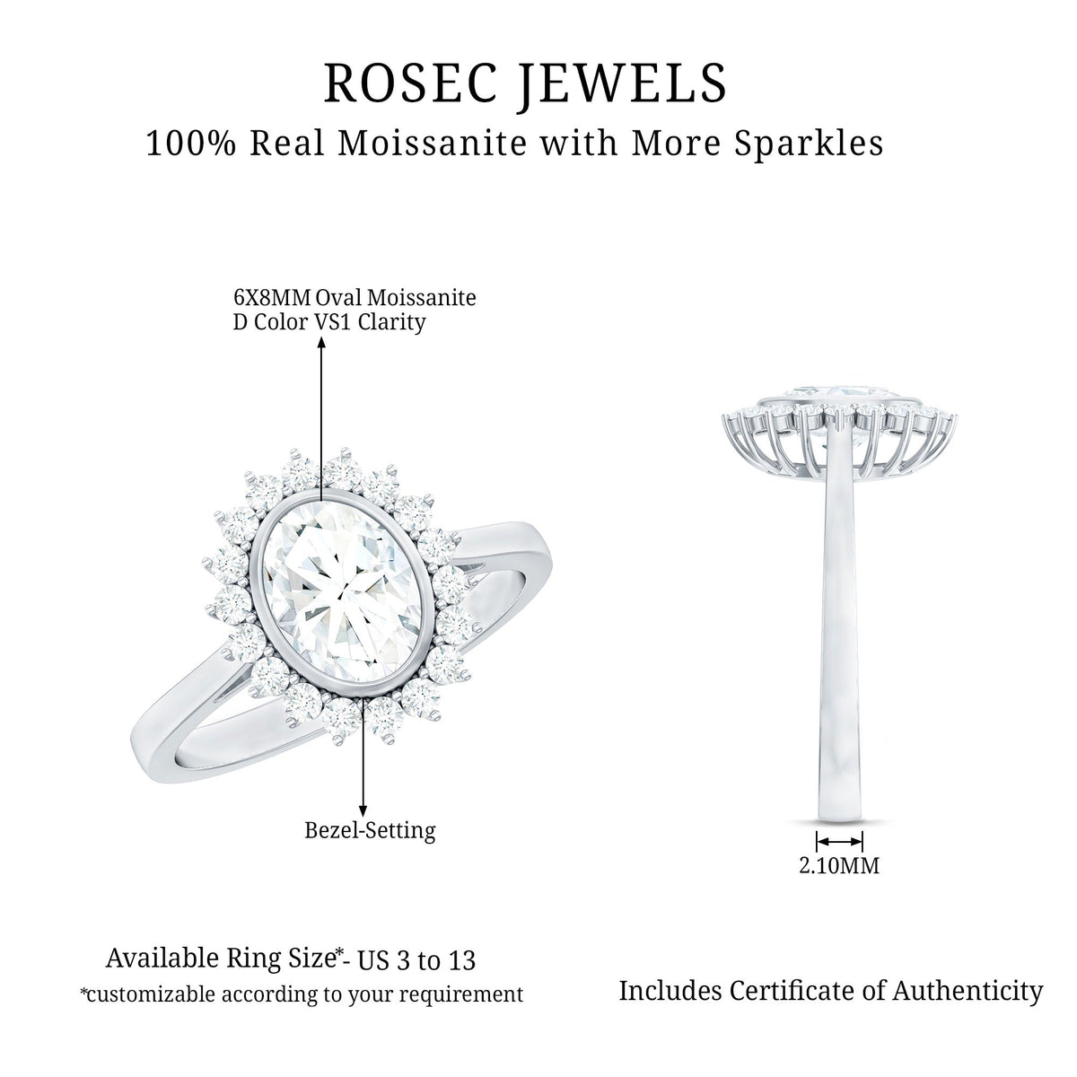 Oval Halo Engagement Ring with Moissanite