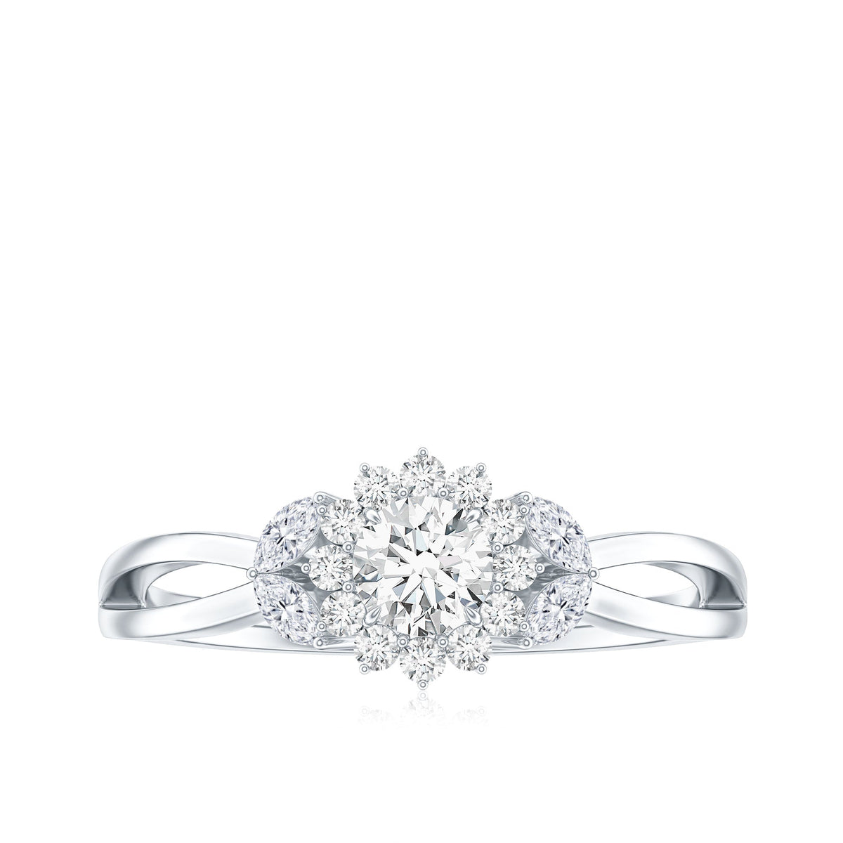 Diamond Flower Engagement Ring with Split Shank