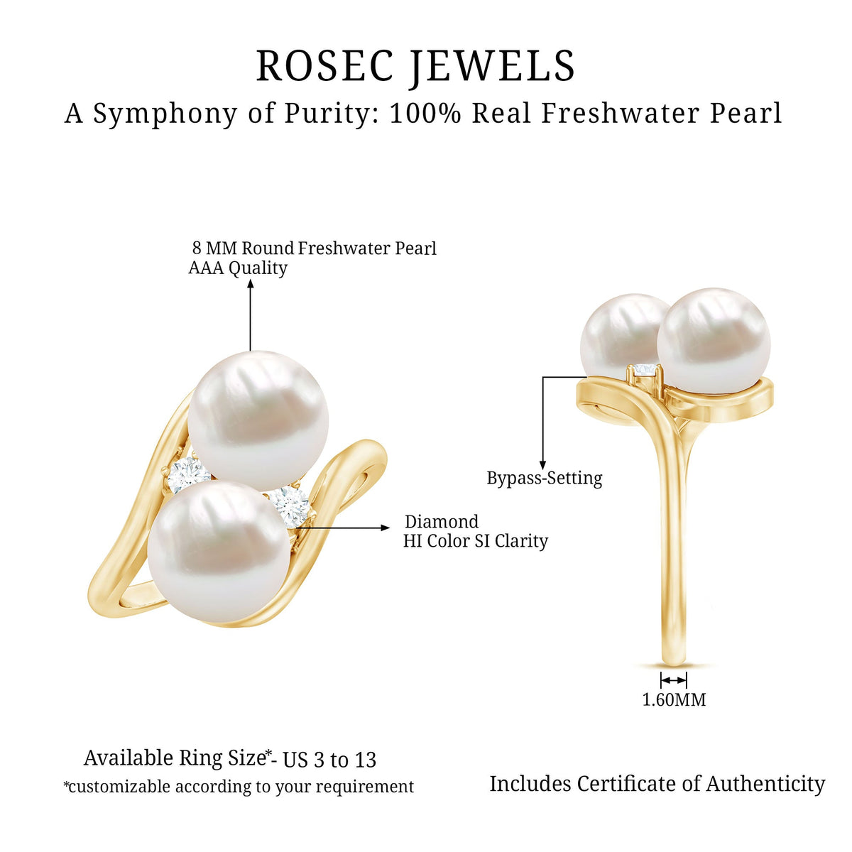 Freshwater Pearl Toi Et Moi Engagement Ring with Diamond