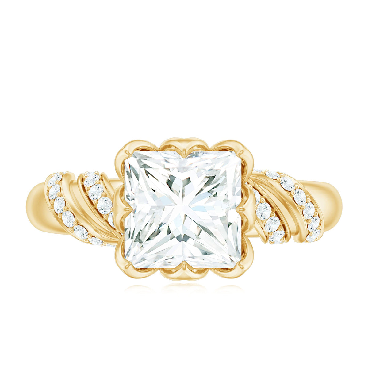 Certified Princess Cut Moissanite Designer Engagement Ring