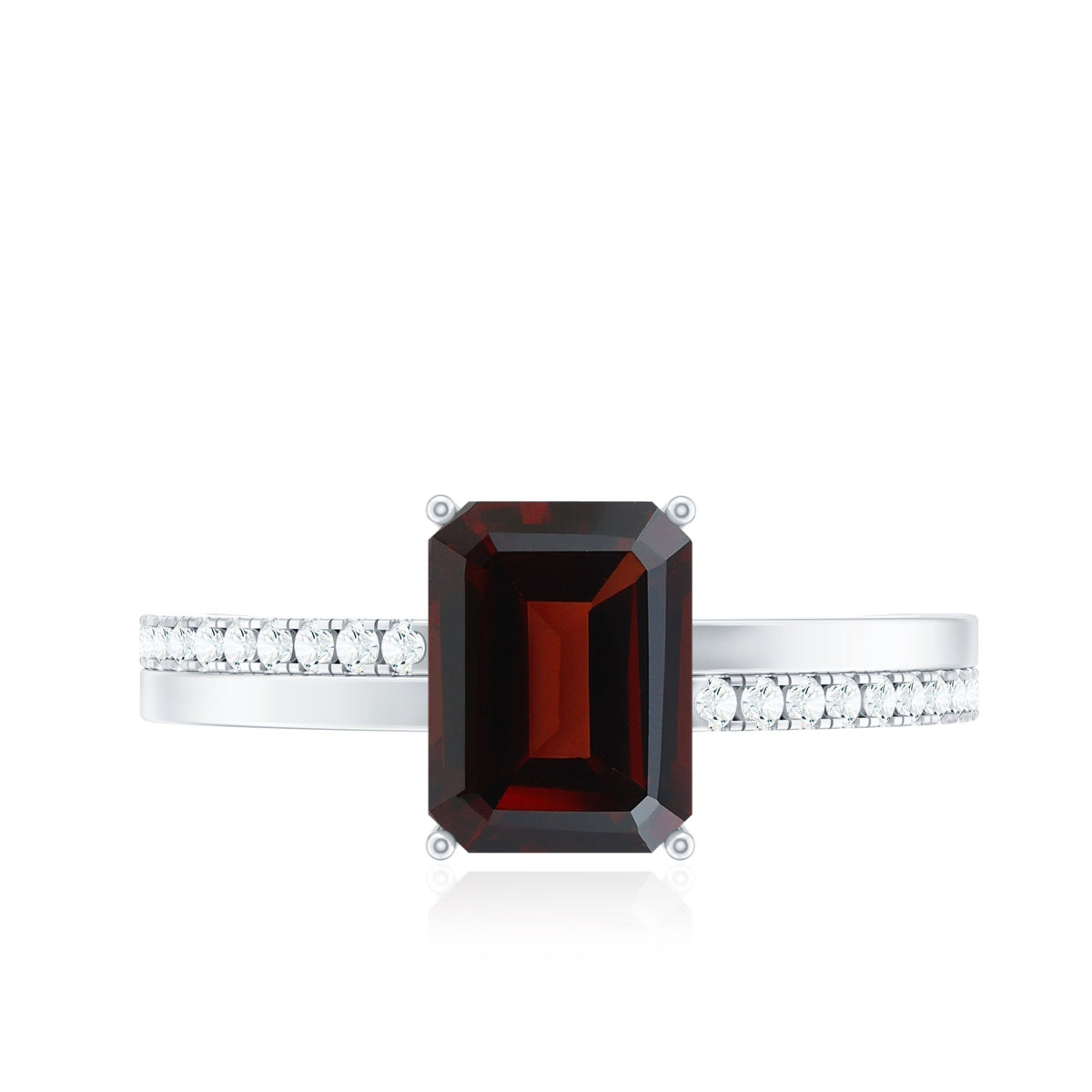 2 Carat Natural Garnet Emerald Cut Engagement Ring with Diamond