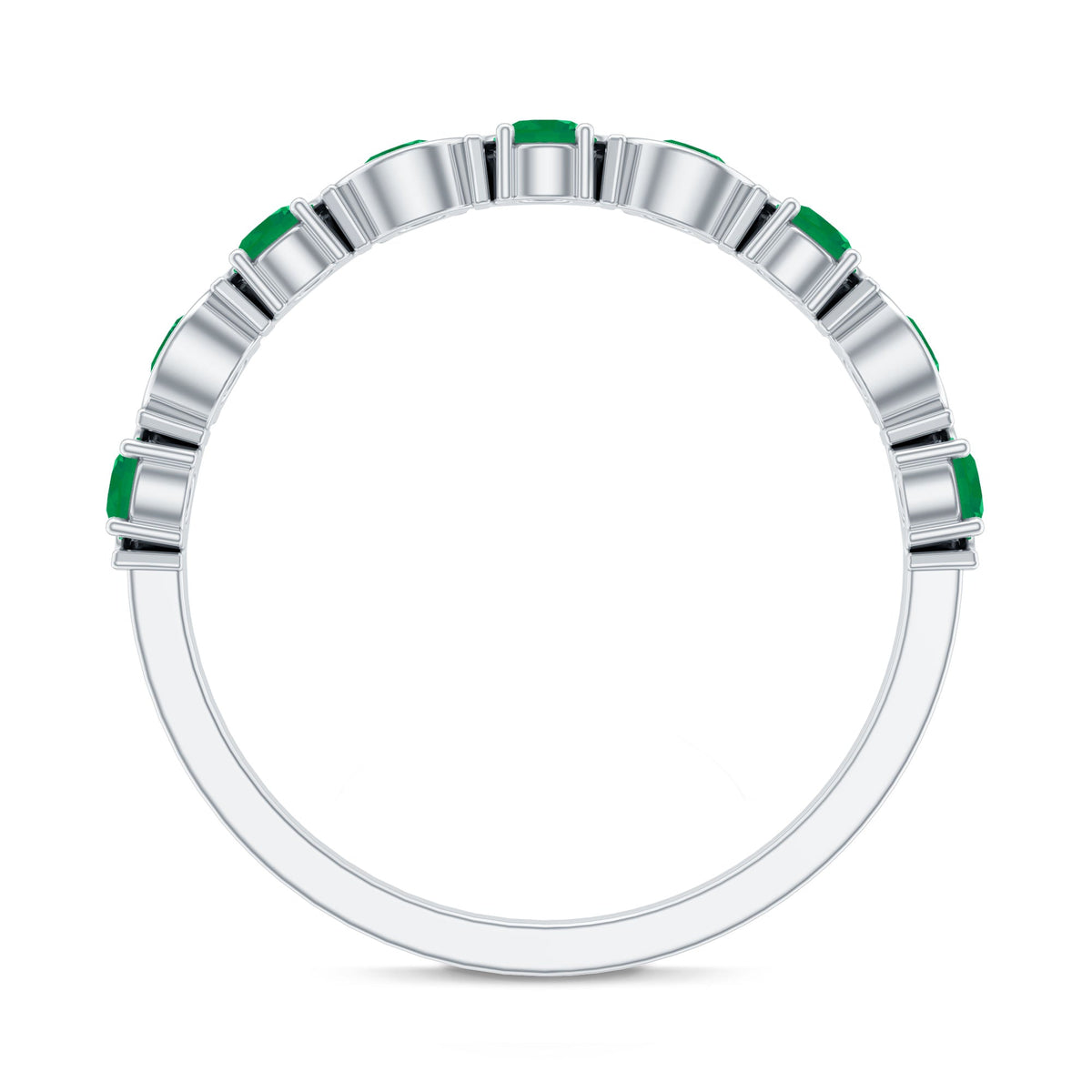 Natural Green Emerald Half Eternity Stackable Ring