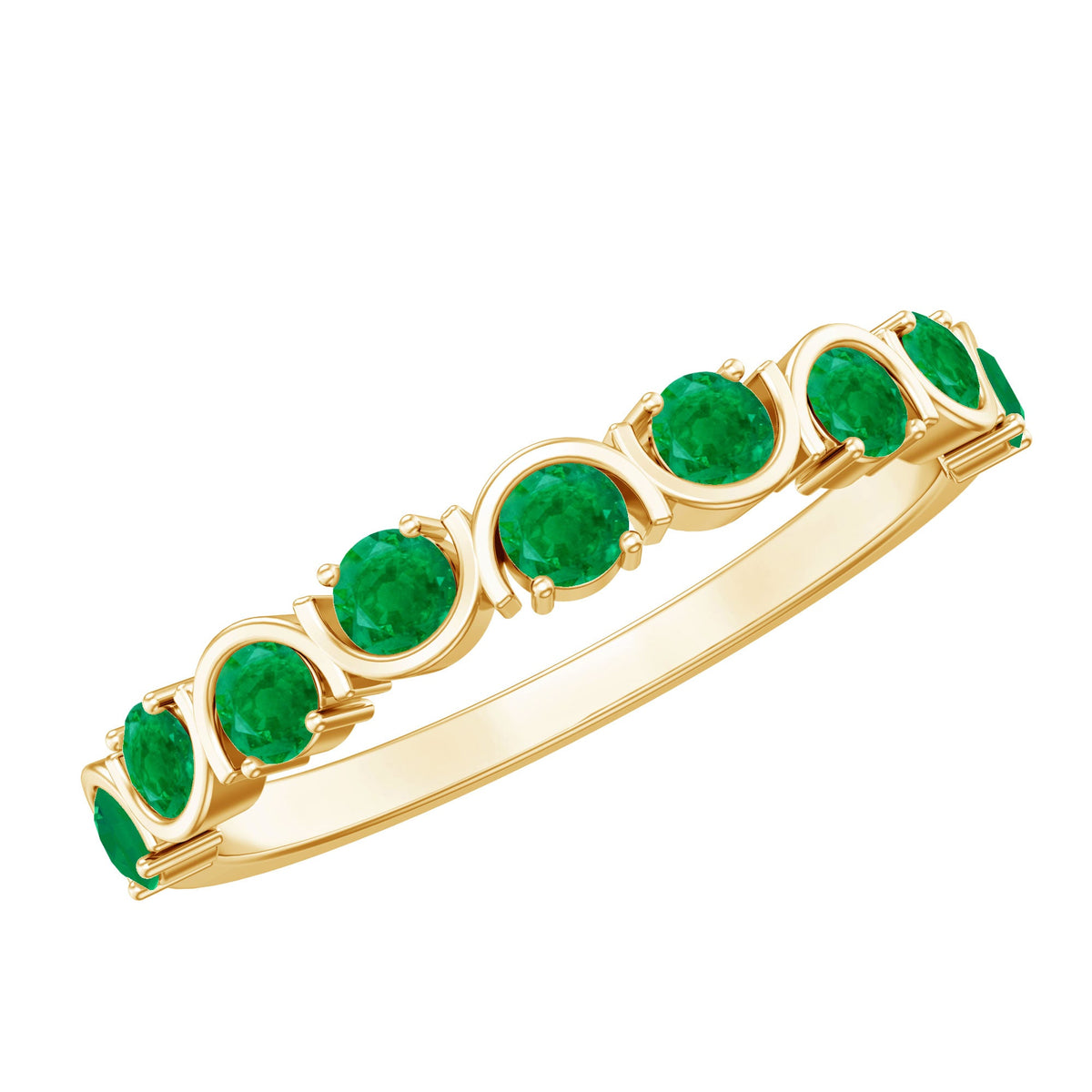 Natural Green Emerald Half Eternity Stackable Ring