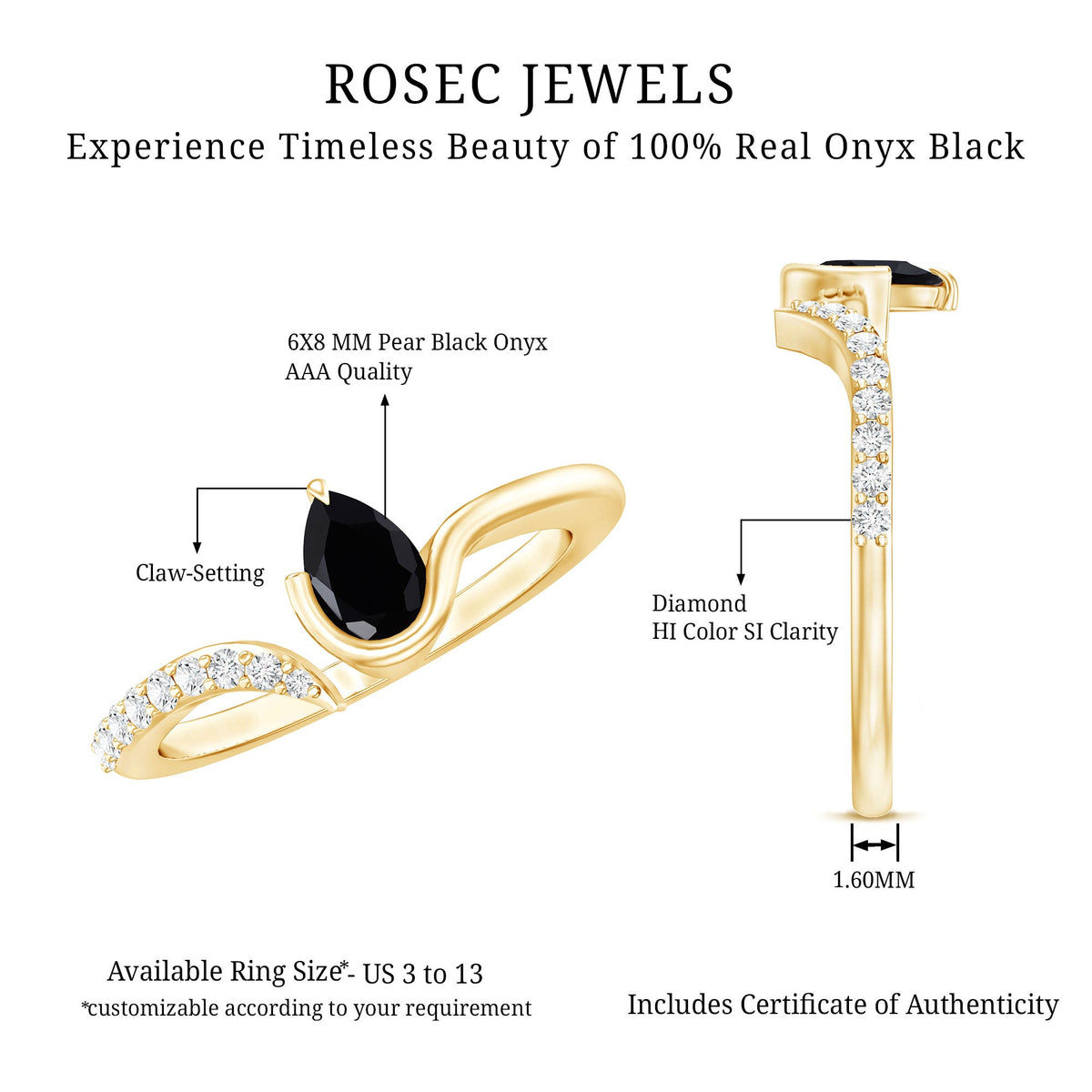 Pear Shaped Black Onyx Promise Ring with Diamonds