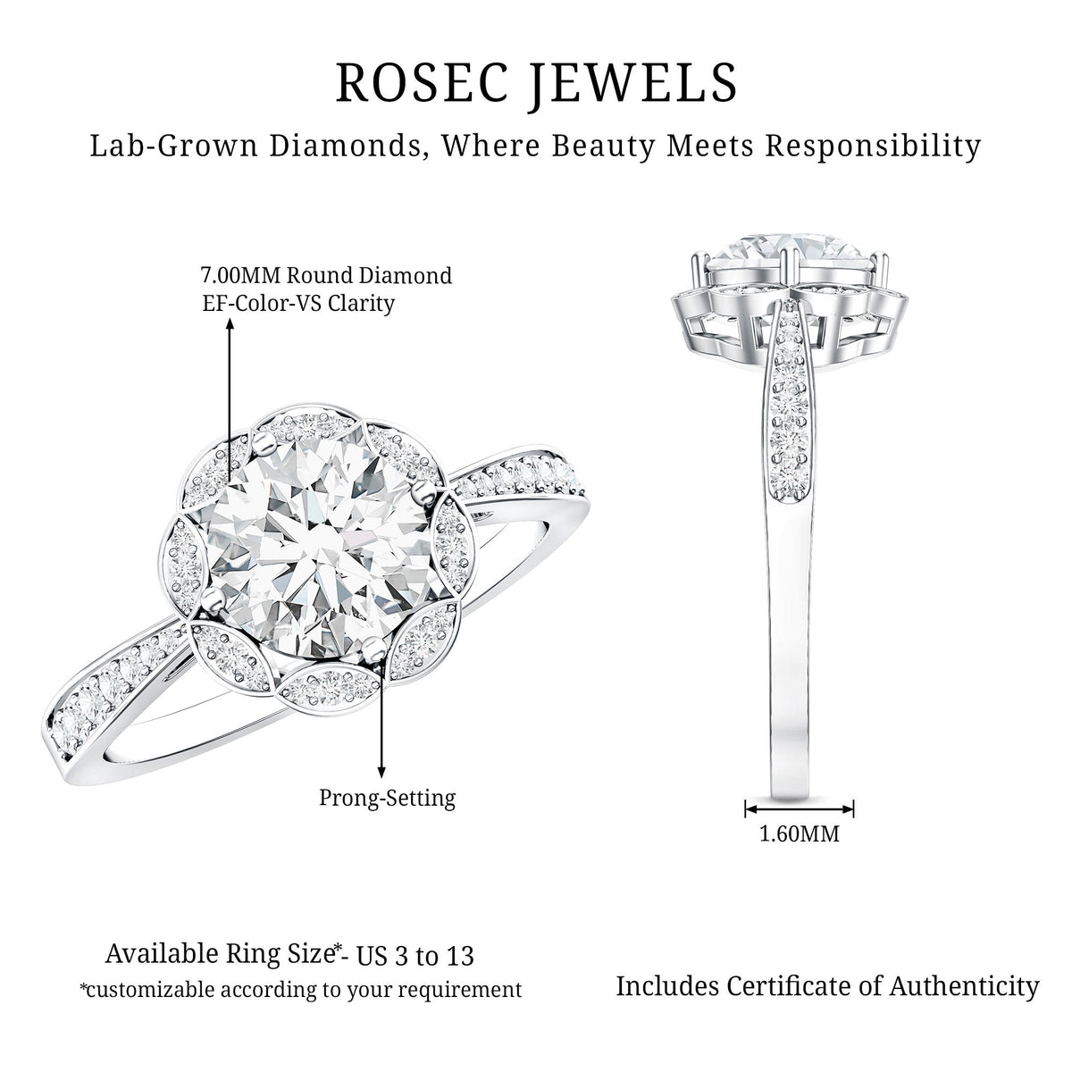 Certified 1.2 Carat Lab Grown Diamond Halo Engagement Ring