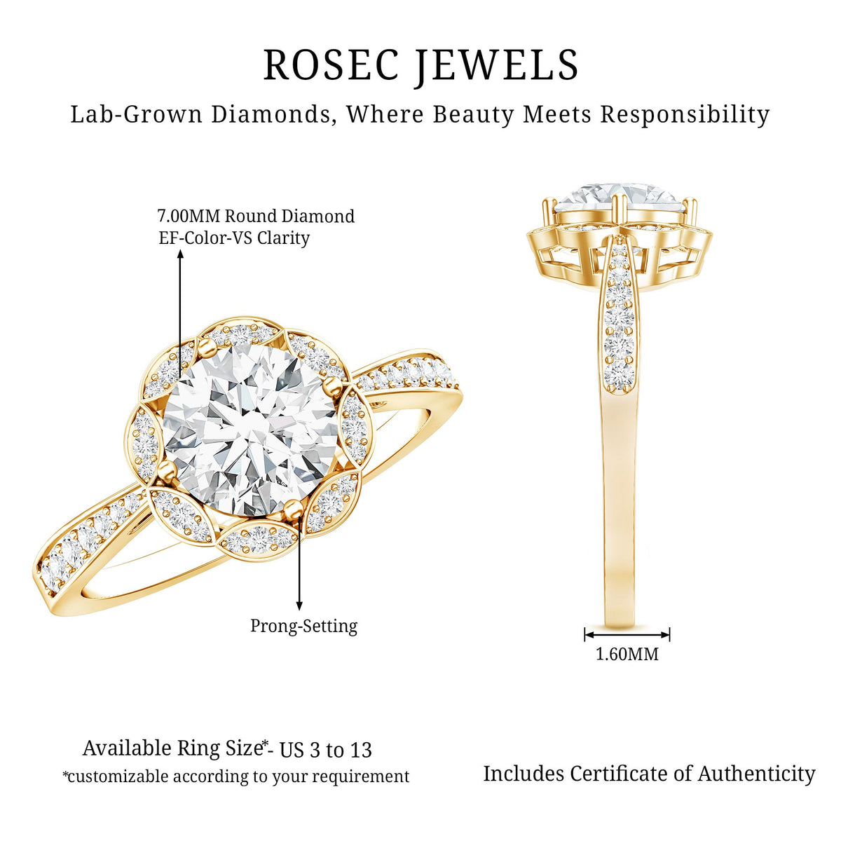 Certified 1.2 Carat Lab Grown Diamond Halo Engagement Ring