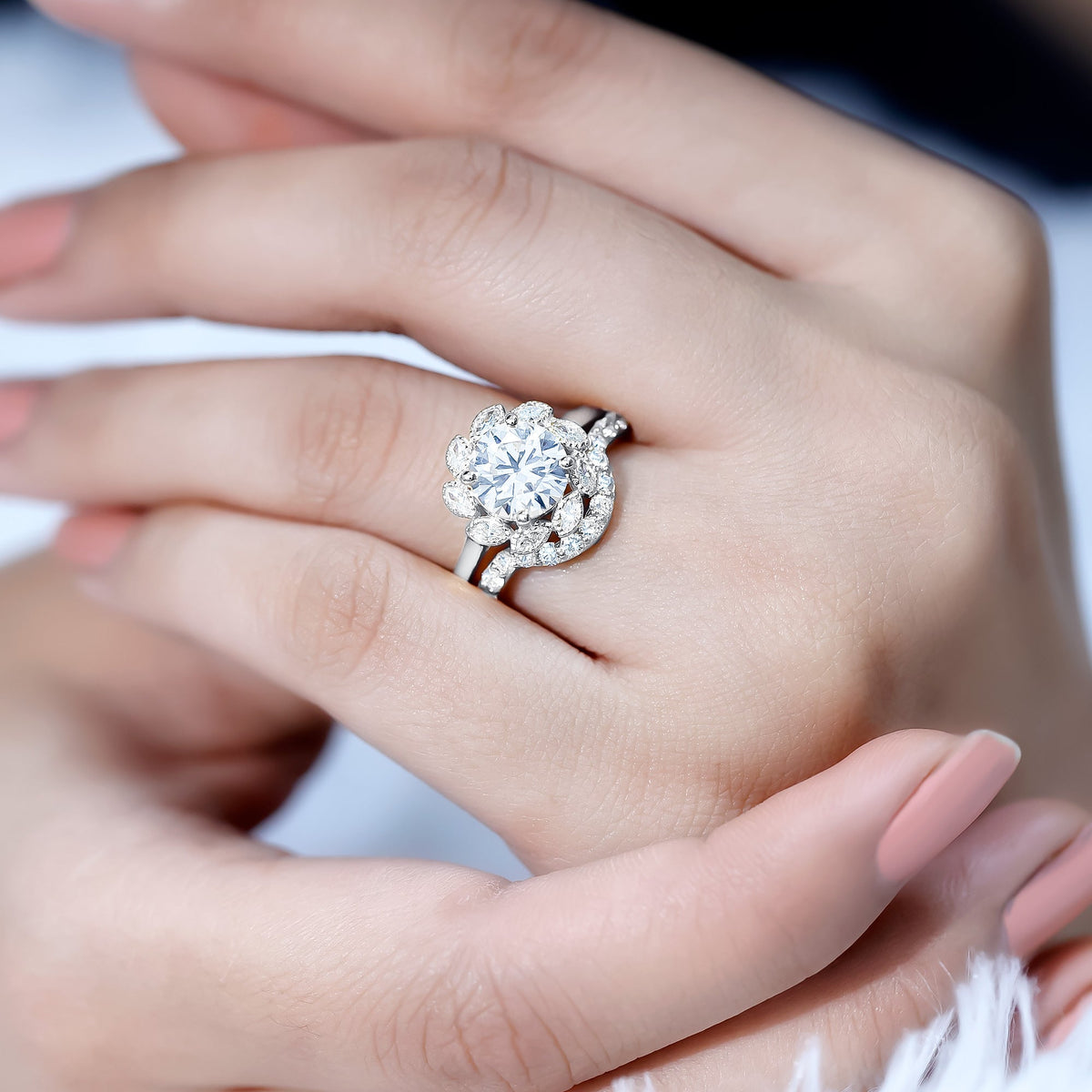 Lab Grown Diamond Vintage Inspired Engagement Ring with Wedding Band