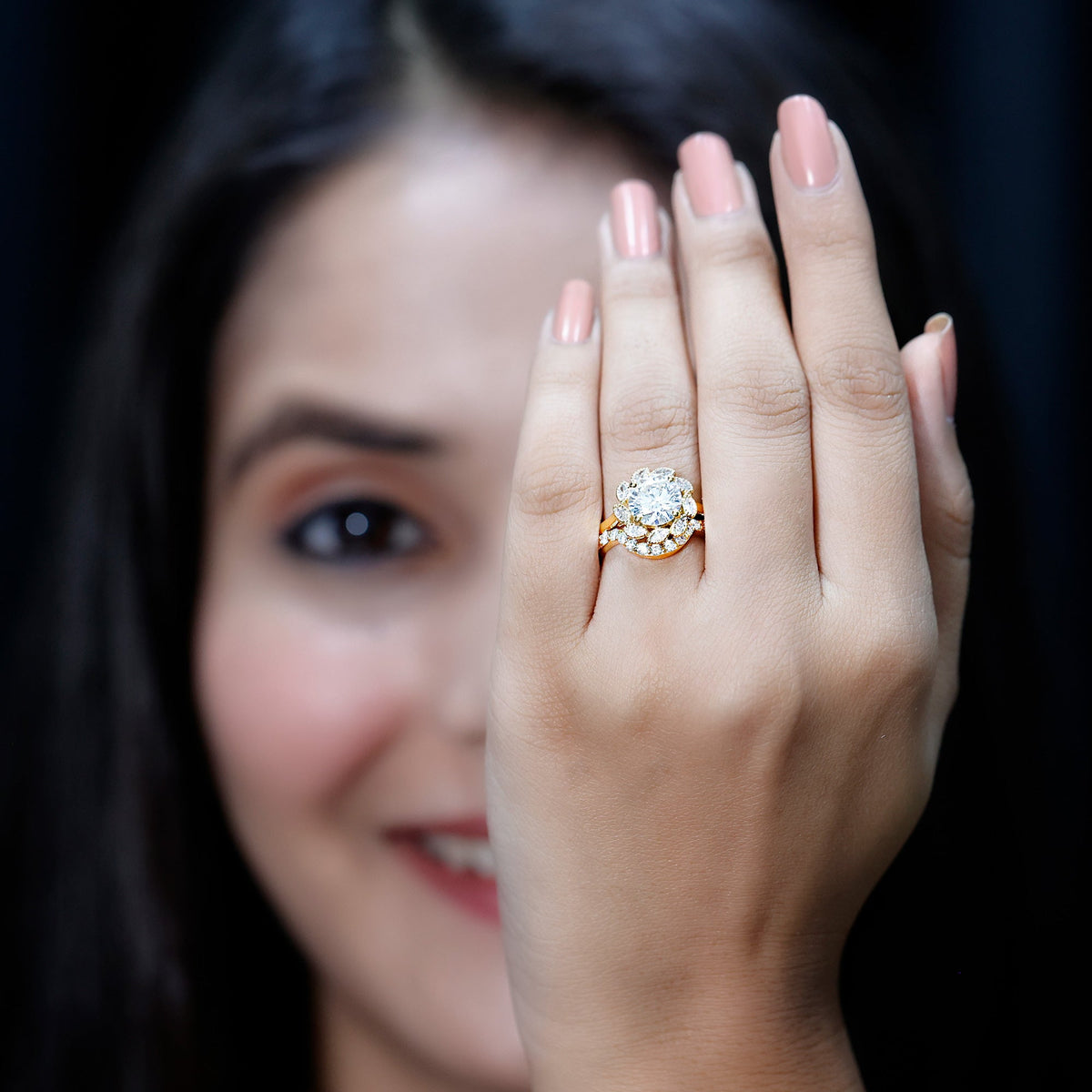 Lab Grown Diamond Vintage Inspired Engagement Ring with Wedding Band