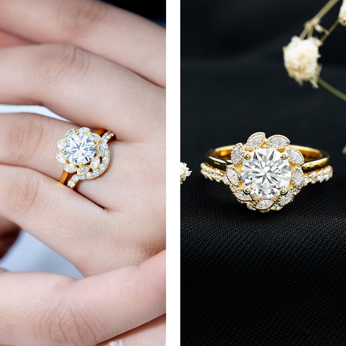 Lab Grown Diamond Vintage Inspired Engagement Ring with Wedding Band