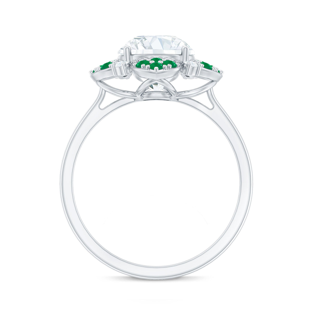 Certified Lab Grown Diamond Flower Engagement Ring With Emerald