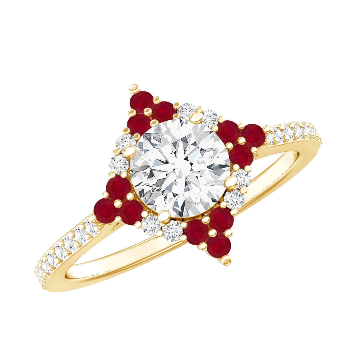 Certified Lab Grown Diamond Halo Engagement Ring with Ruby