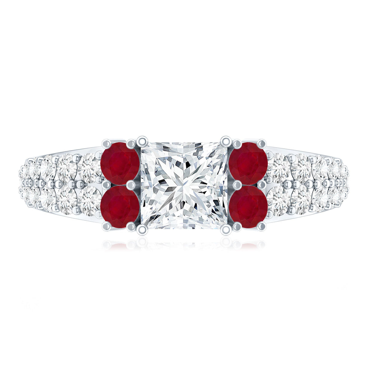Lab Grown Diamond 0.8 Carat Princess Cut Engagement Ring With Ruby