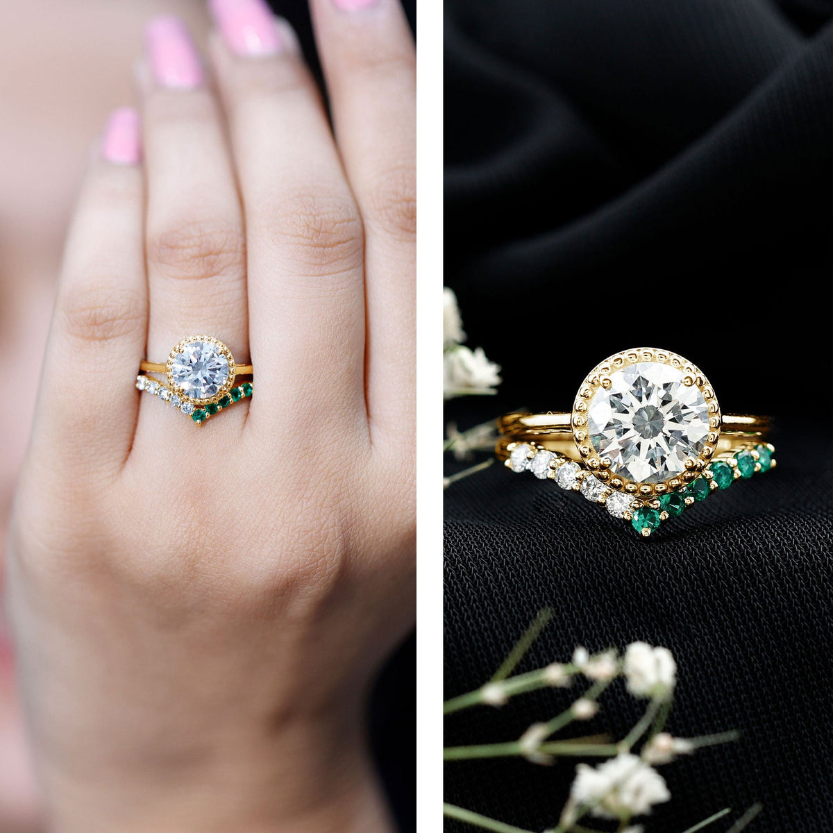 Certified Lab Grown Diamond 2 Carat Engagement Ring With Emerald Enhancer