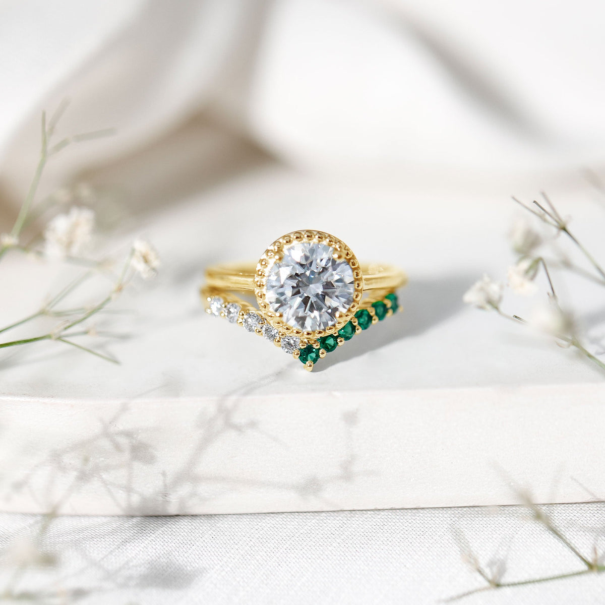 Certified Lab Grown Diamond 2 Carat Engagement Ring With Emerald Enhancer