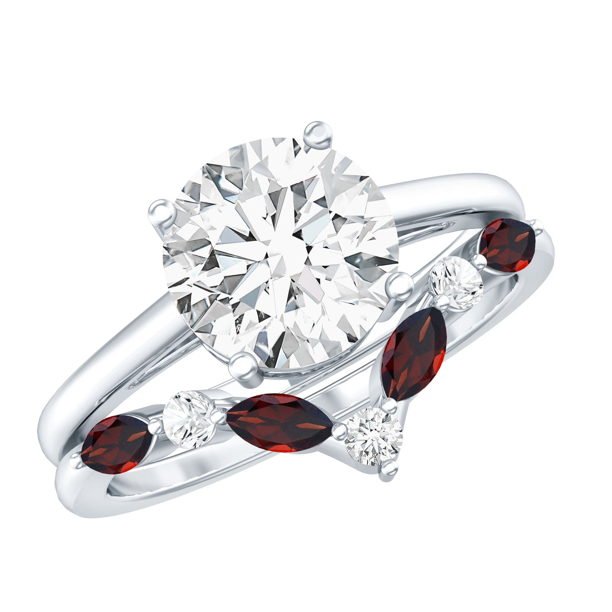 Certified 2 Carat Lab Grown Diamond Bridal Ring Set With Garnet Enhancer