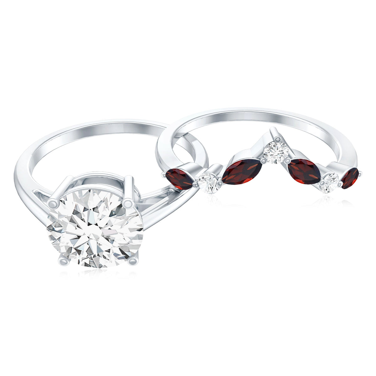 Certified 2 Carat Lab Grown Diamond Bridal Ring Set With Garnet Enhancer