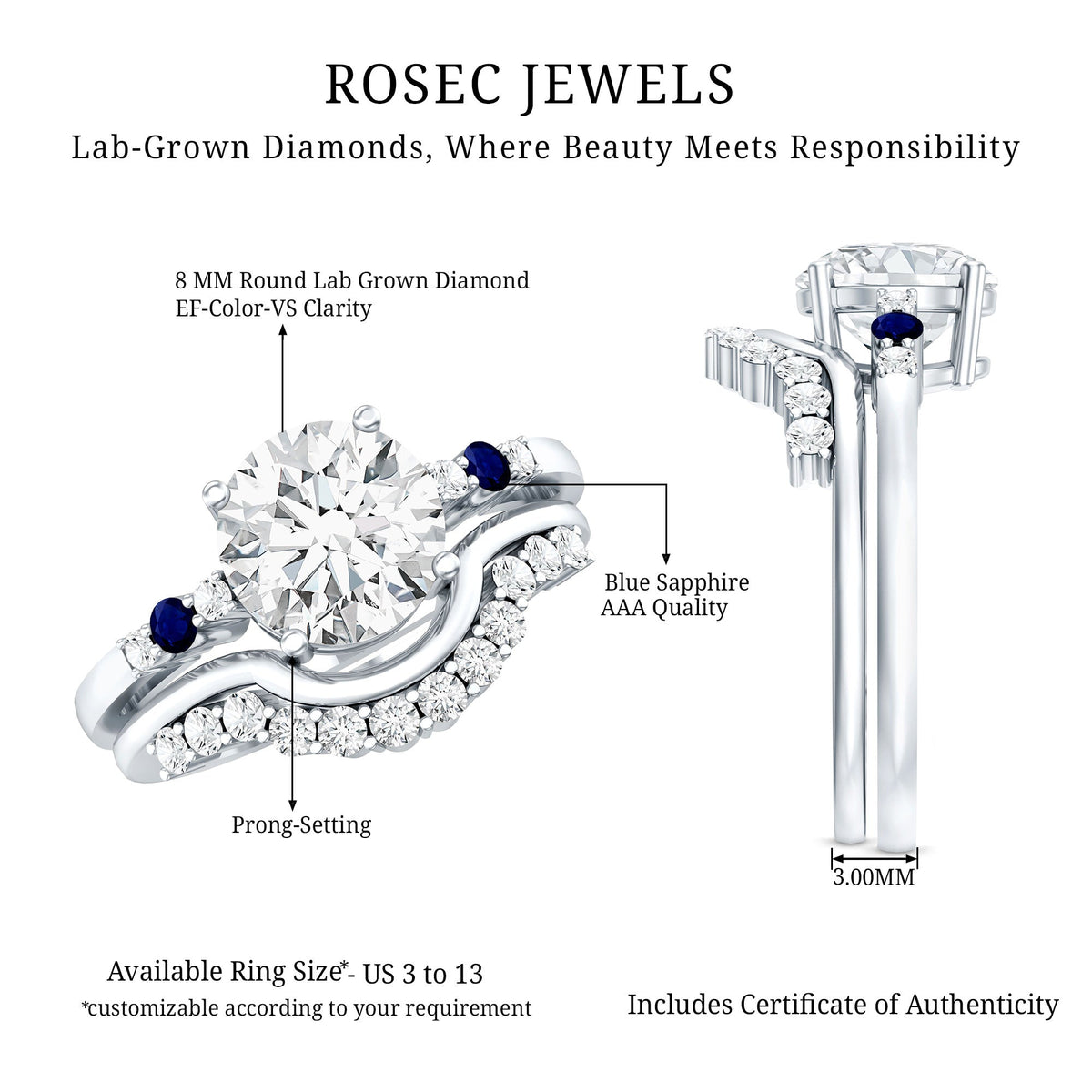 2 Carat Certified Lab Grown Diamond Engagement Ring With Wedding Band